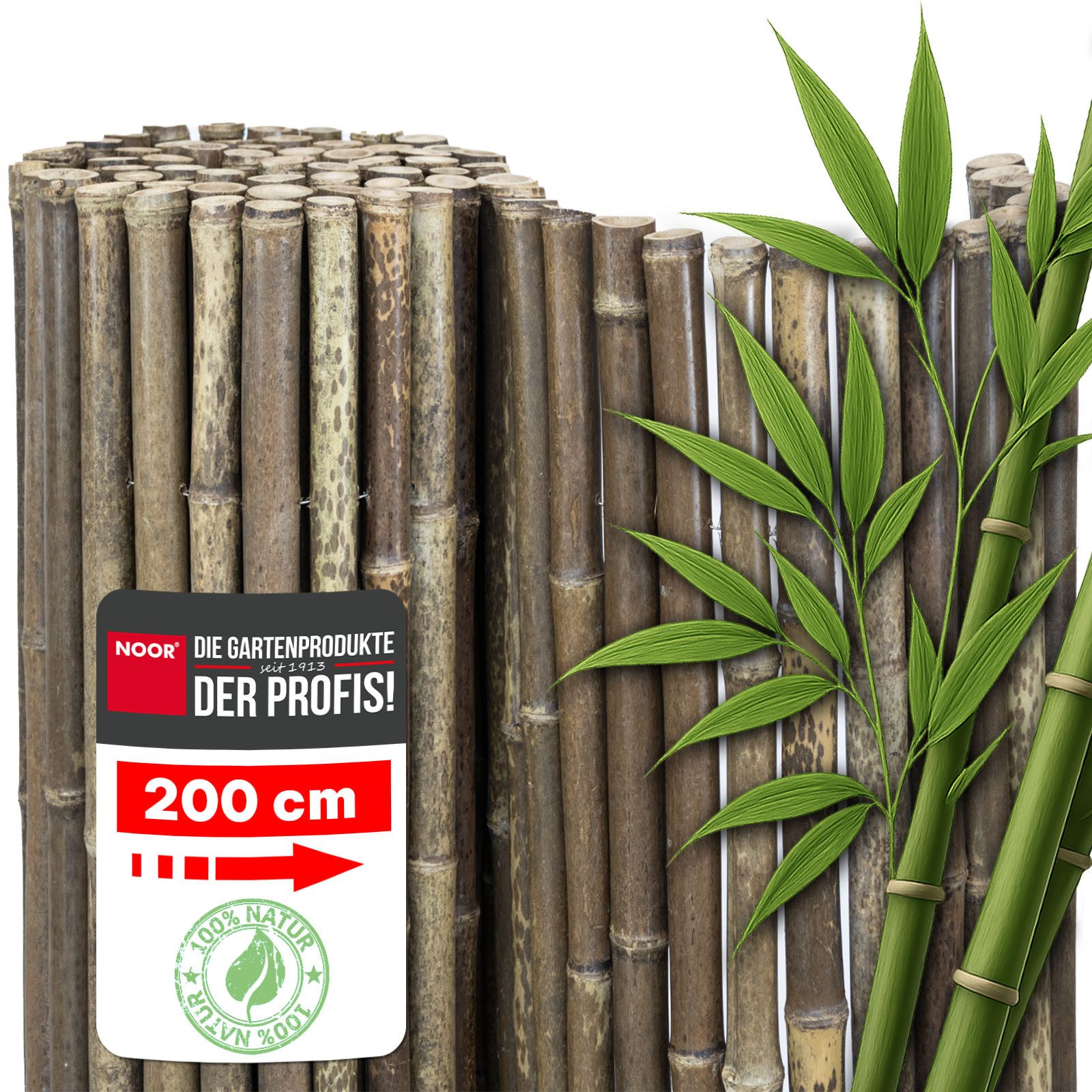 NOOR Sichtschutzzaunmatten Bambusmatte DELUXE - extra dicke Bambusstäbe, stilvoller Sichtschutz für Garten, Terrasse und Balkon