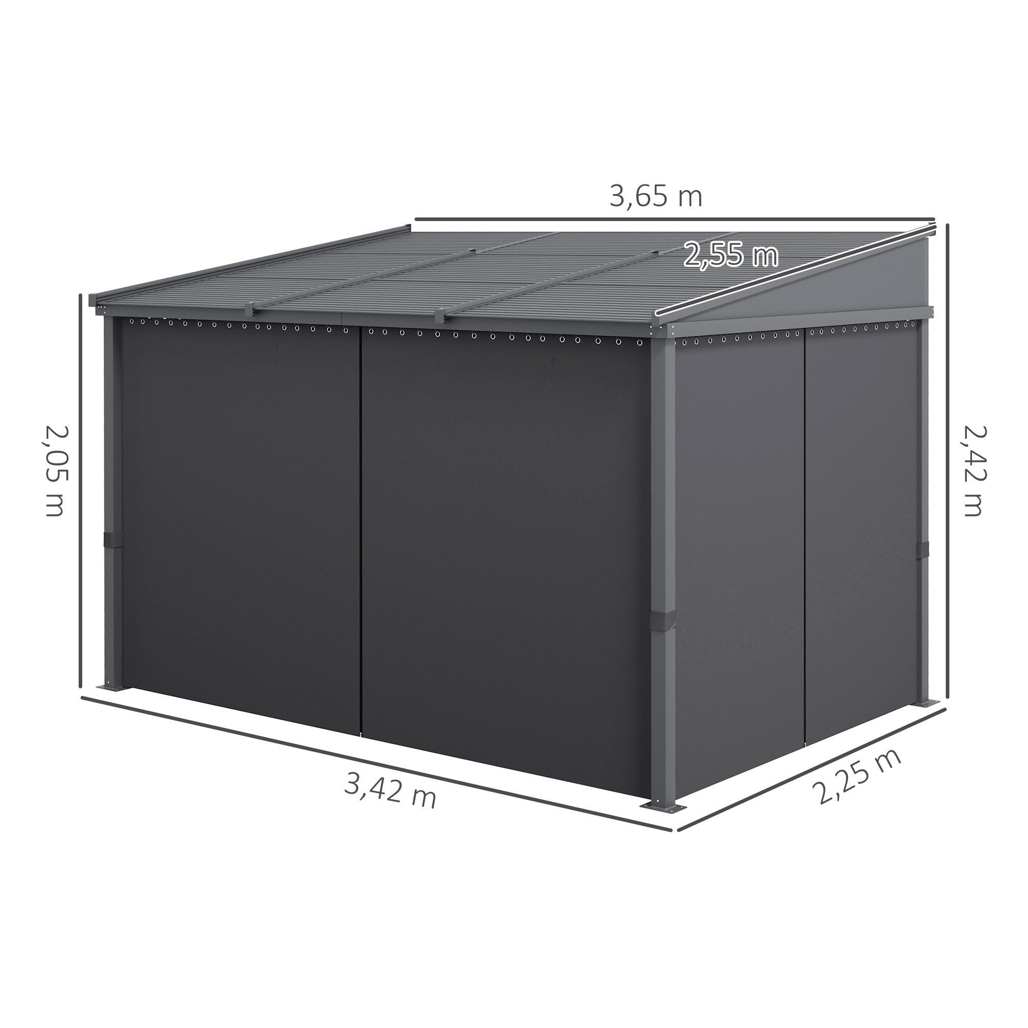 Outsunny Pavillon Gartenpavillon mit Schiebedach, mit 4 Seitenteilen, (Gartenpavillon, Terrassenüberdachung), für Garten, Balkon, Dunkelgrau