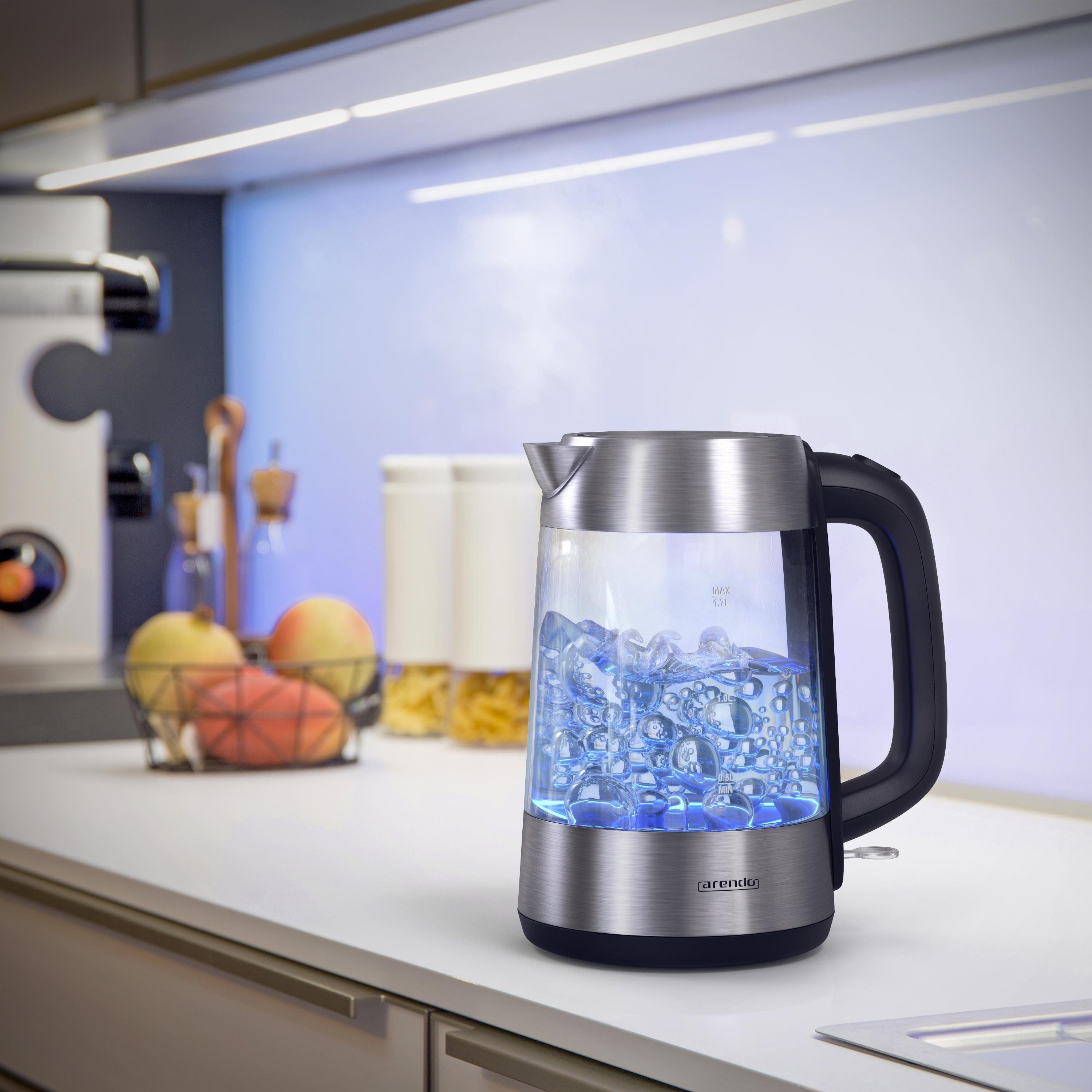 Arendo Premium Edelstahl Glas Wasserkocher mit LED-Innenbeleuchtung2200 Watt 