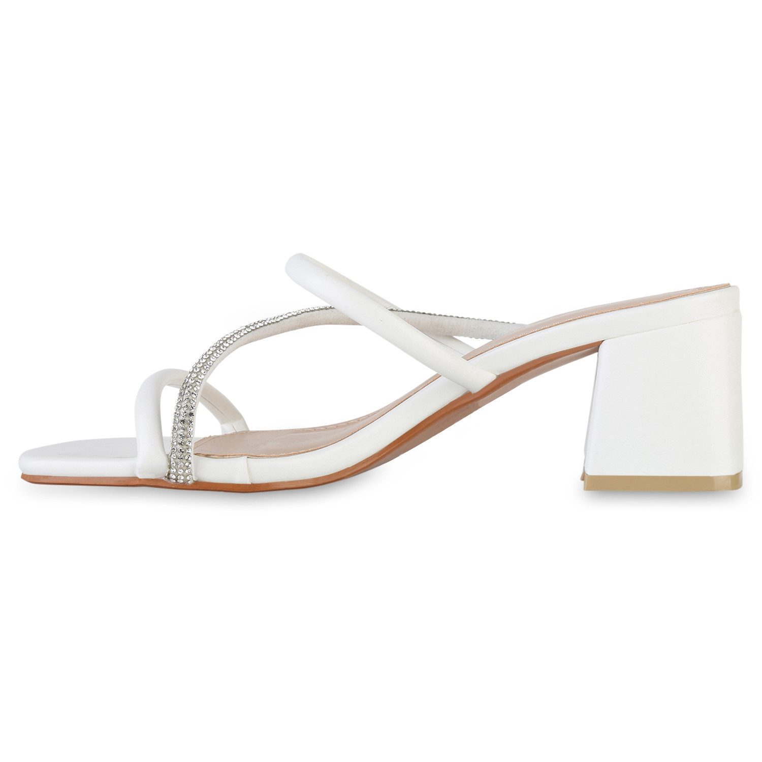 VAN HILL 841540 Sandalette Damen Pantoletten Sandaletten Strass Blockabsatz Freizeit