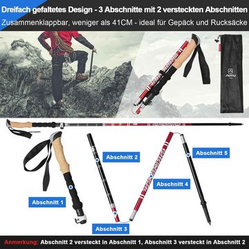 Rosnek Trekking-Stöcke »Zusammenklappbar, ausziehbar, für Wandern Camping Bergsteigen« (1 St), Aluminiumlegierung, mit Schnellverschluss-System