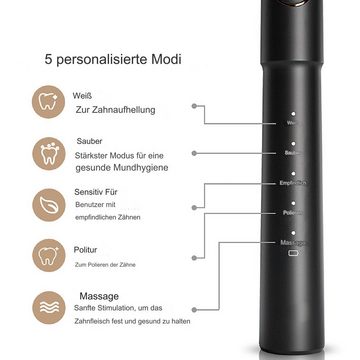 Bitvae Elektrische Zahnbürste E11, Aufsteckbürsten: 8 St., Wiederaufladbare USB-Zahnbürste mit Timer, 5 Modi, Ultraschall-Elektrozahnbürste mit Tragetasch