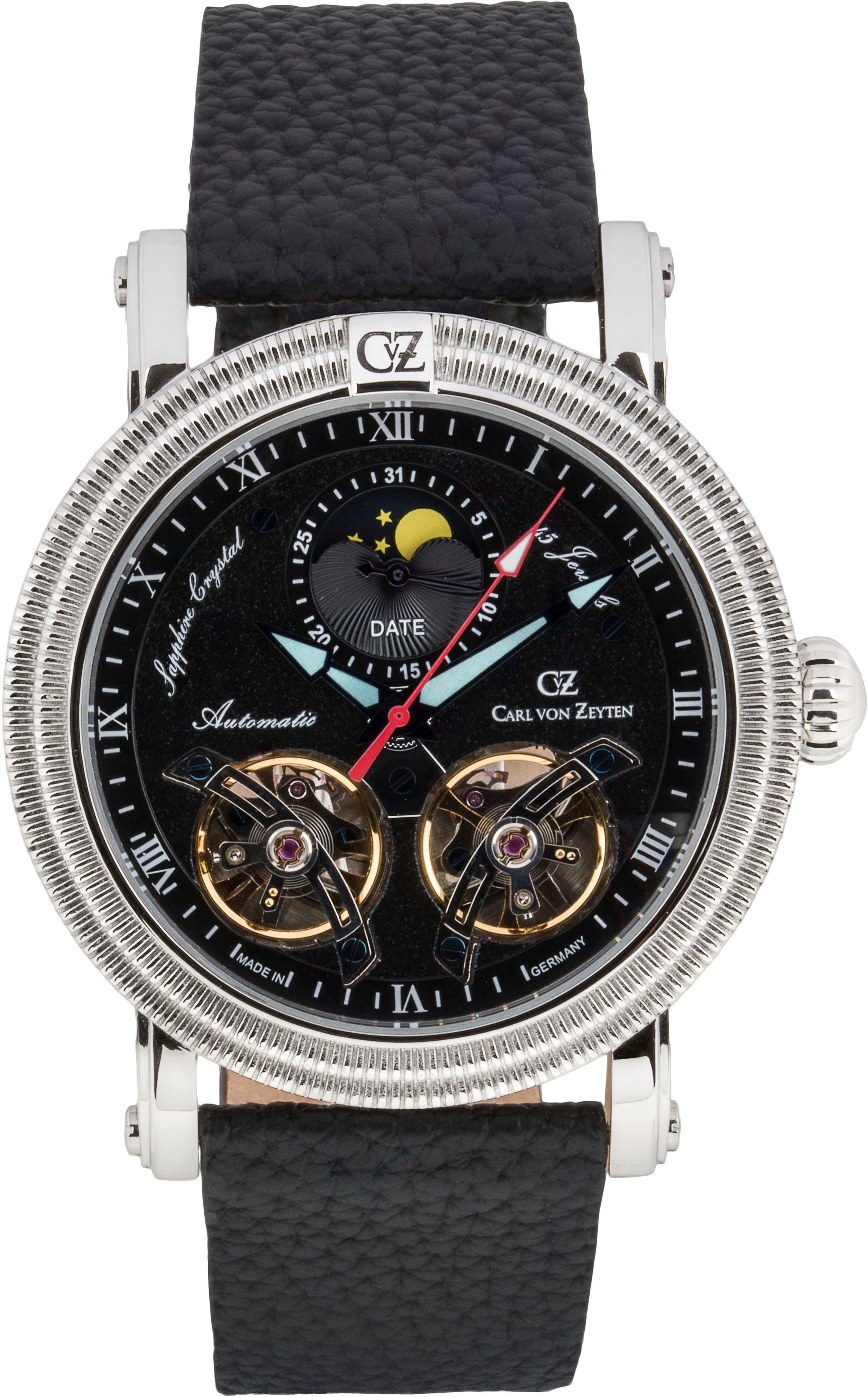 Carl von Zeyten Automatikuhr Schauinsland, CVZ0085BKS, Armbanduhr, Herrenuhr, Datum, Made in Germany, Mechanische Uhr