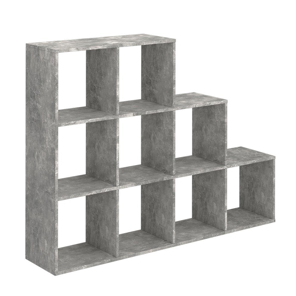 Vicco Raumteiler Bücherregal | Beton 9 Fächer grau Treppenregal grau
