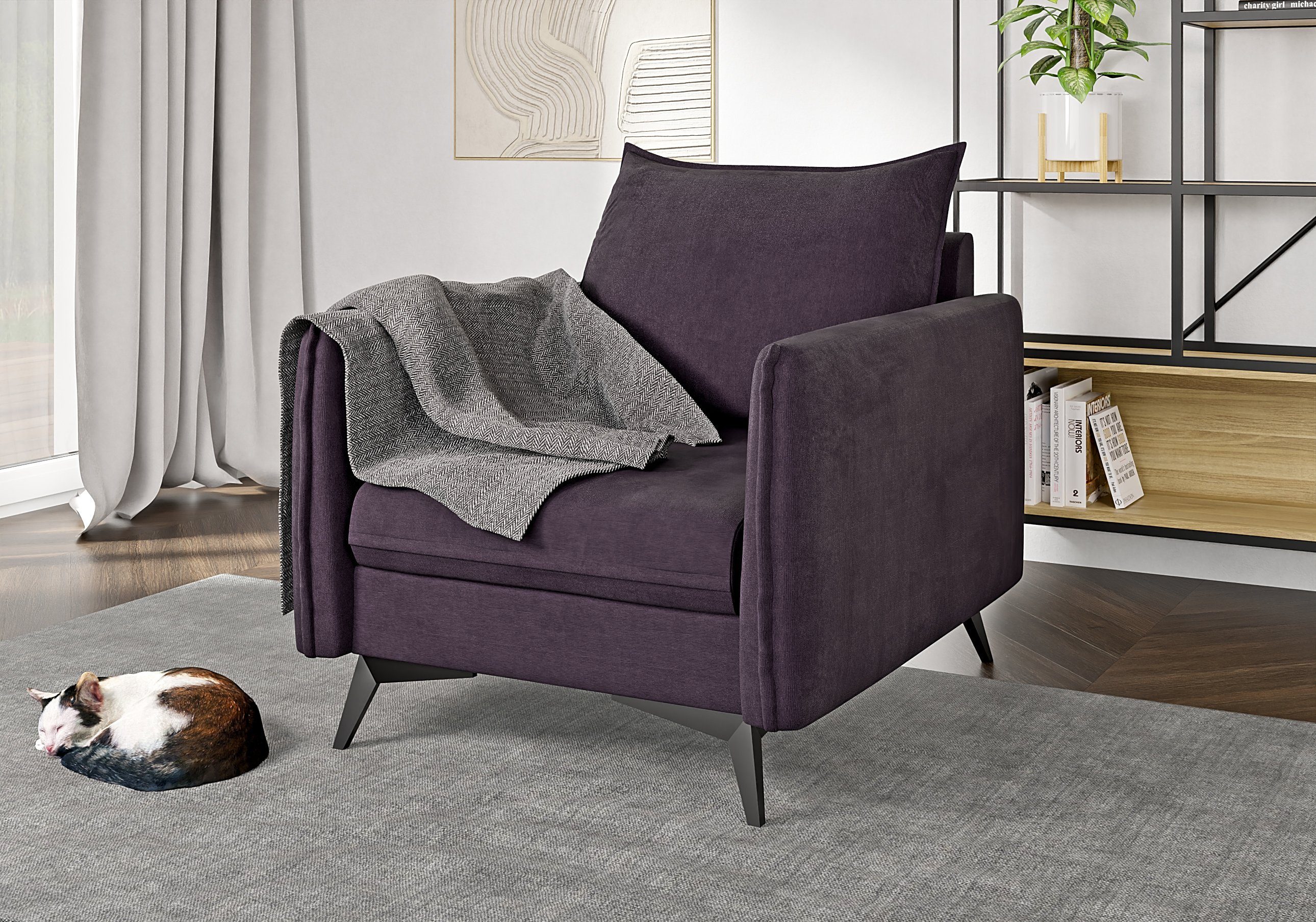 S-Style Möbel Sessel Modernes Azalea mit Schwarz Metall Füßen, mit Wellenfederung Lila