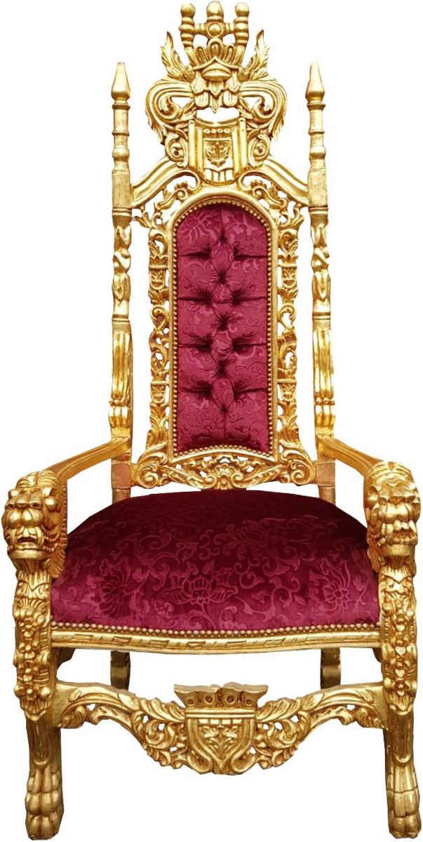Casa Padrino Sessel Barock Thron Sessel Bordeauxrot Muster / Gold - Handgefertigter Königssessel - Hochzeitssessel - Riesensessel - Prunkvolle Barock Möbel