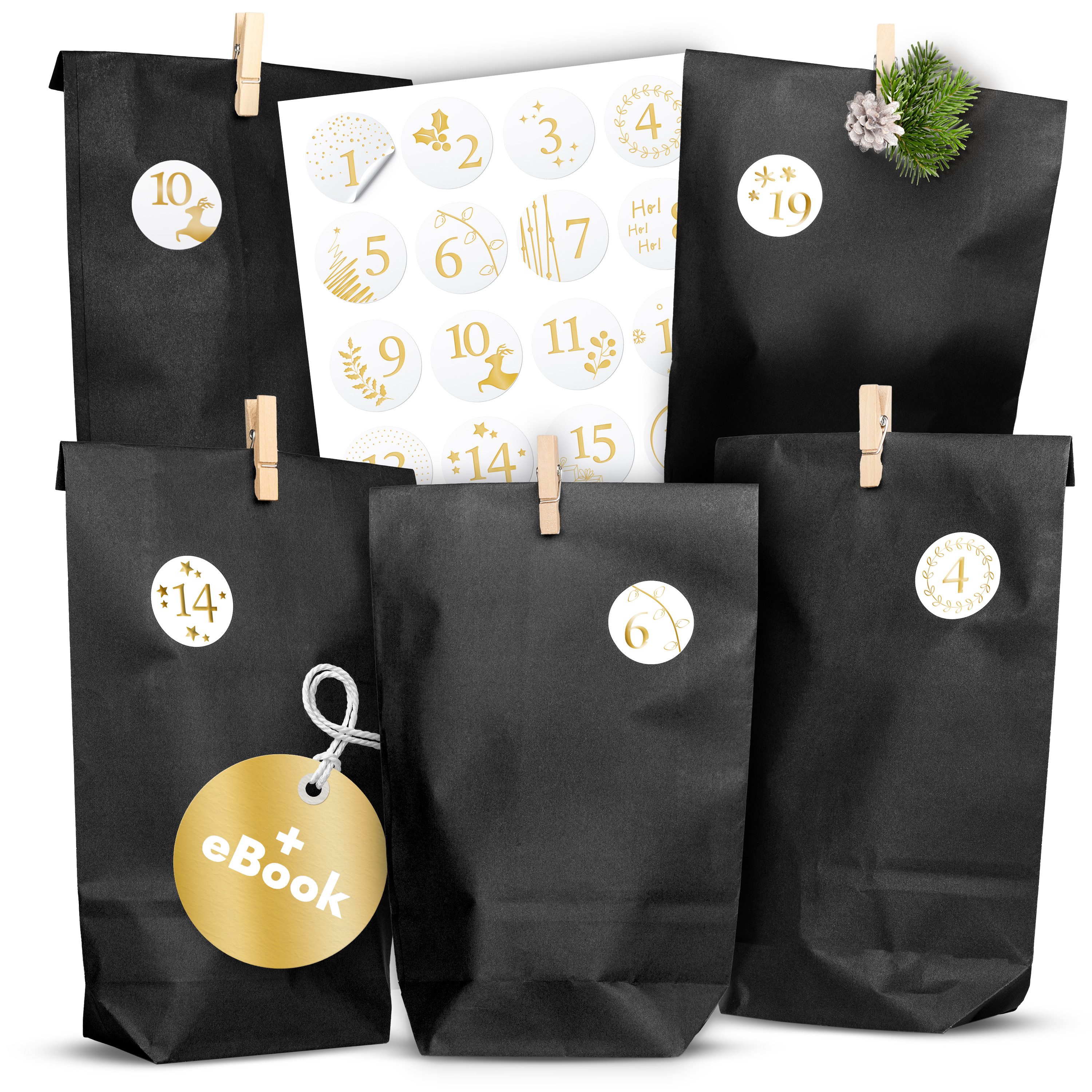 Amari befüllbarer Adventskalender Adventskalender zum Befüllen 2026, 24 Papiertüten 14×22 cm mit Zahlen (DIY Set, 72-tlg), Designs für Kinder & Erwachsene, wiederverwendbar, Ideen zum Befüllen