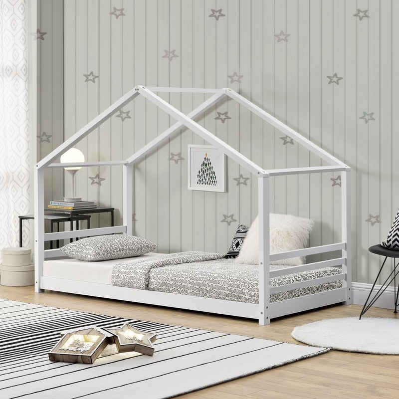 en.casa Kinderbett, »Vardø« Hausbett ohne Matratze 90x200cm Kiefernholz weiß