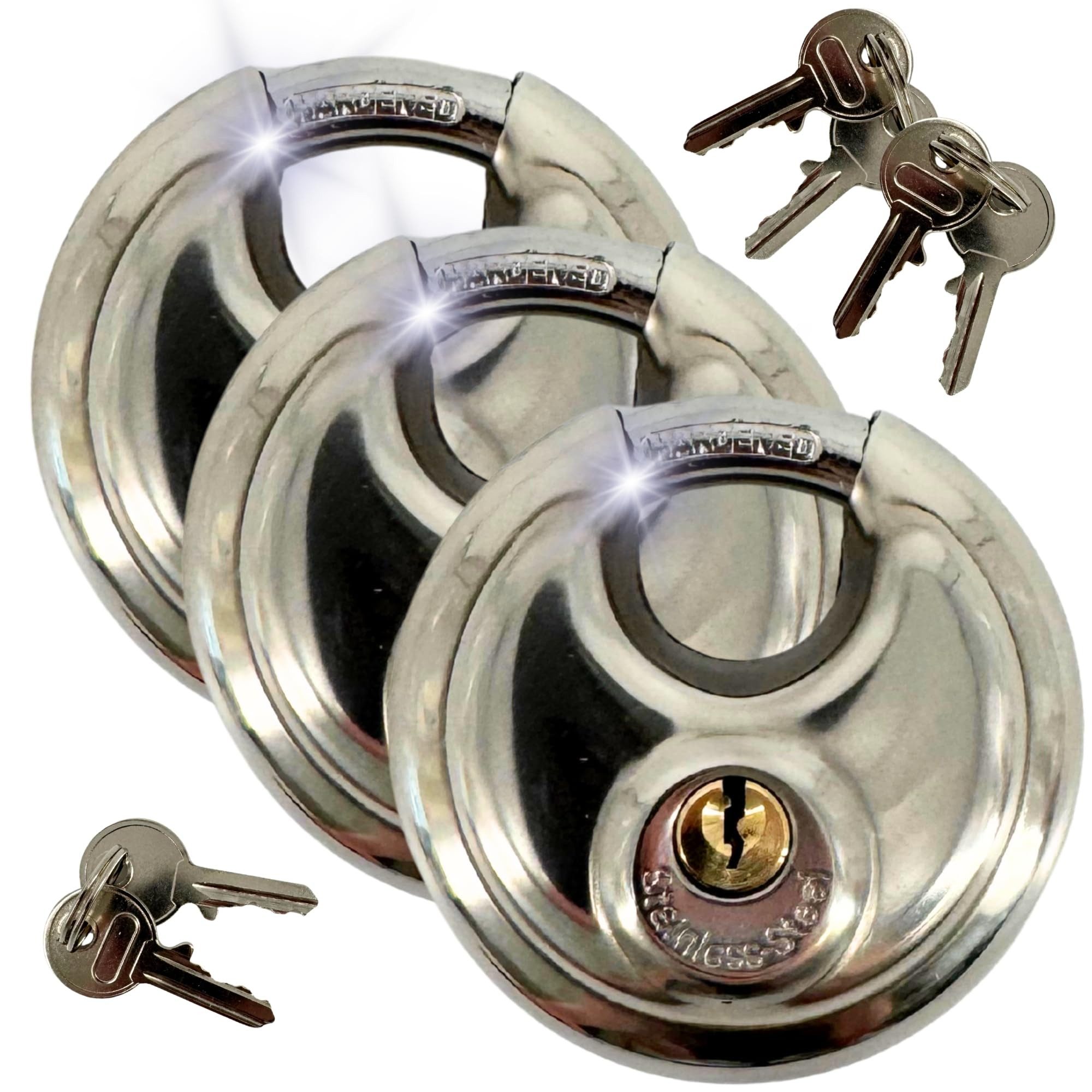 TronicXL Vorhängeschloss 3x Rundbügelschloss Sicherheits Vorhängeschloss 10mm Bügelstärke, scheibenschloss rundschloss ringbügelschloss