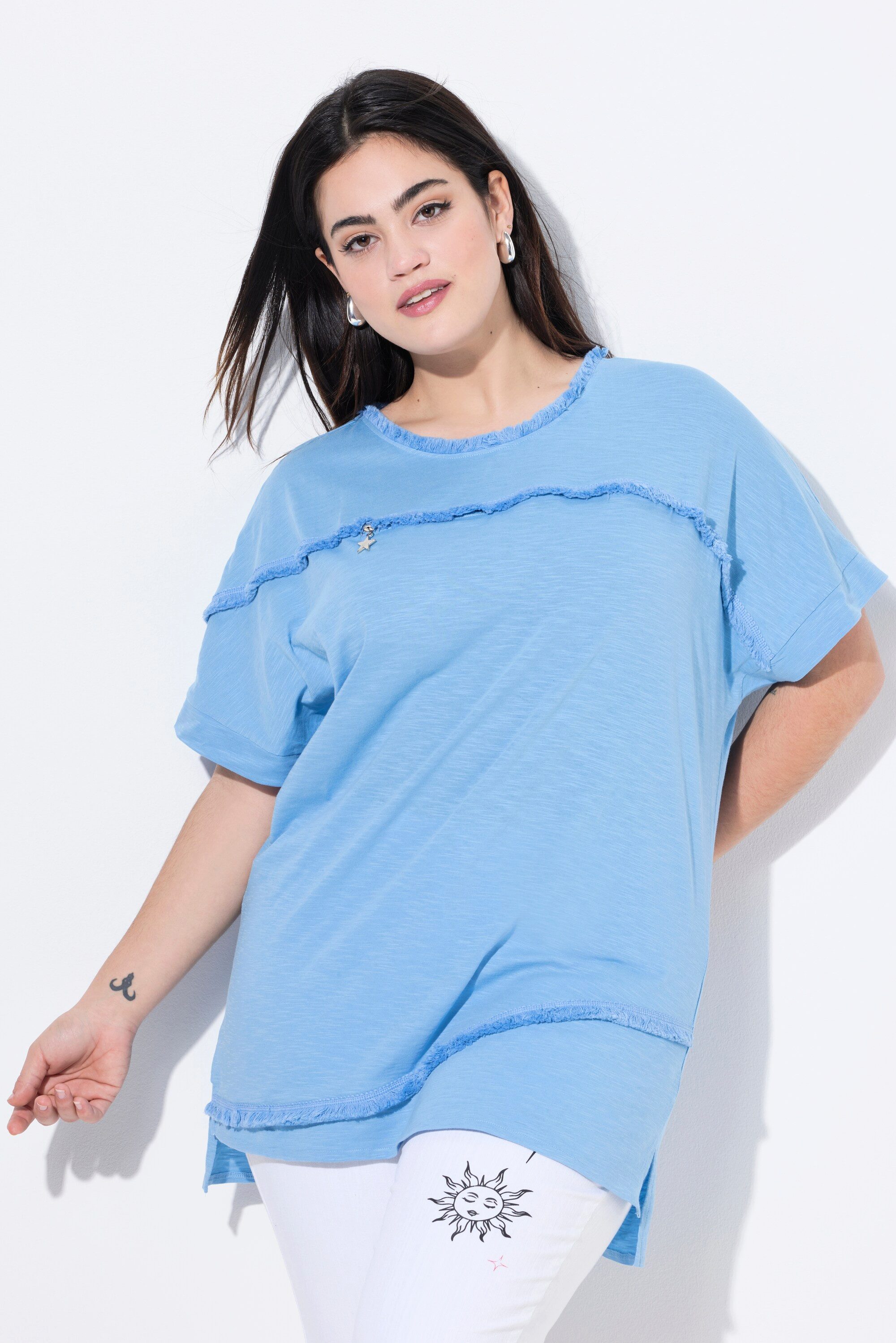 Angel of Style Druckbluse T-Shirt oversized Fransen Zier-Zipper günstig online kaufen