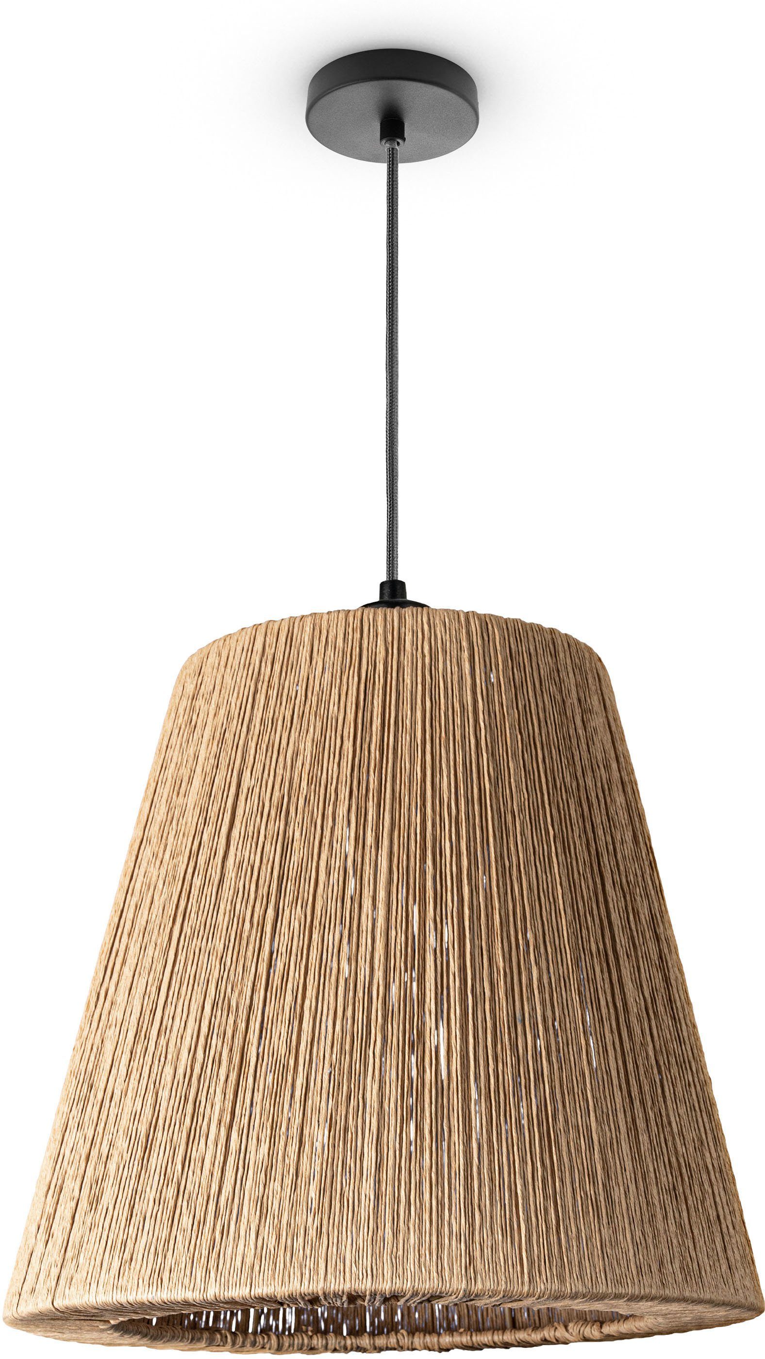 Paco Home Pendelleuchte VORGU, ohne Leuchtmittel, E27 Pendelleuchte Papier Boho Rattan Optik Natur Deckenlampe Vintage