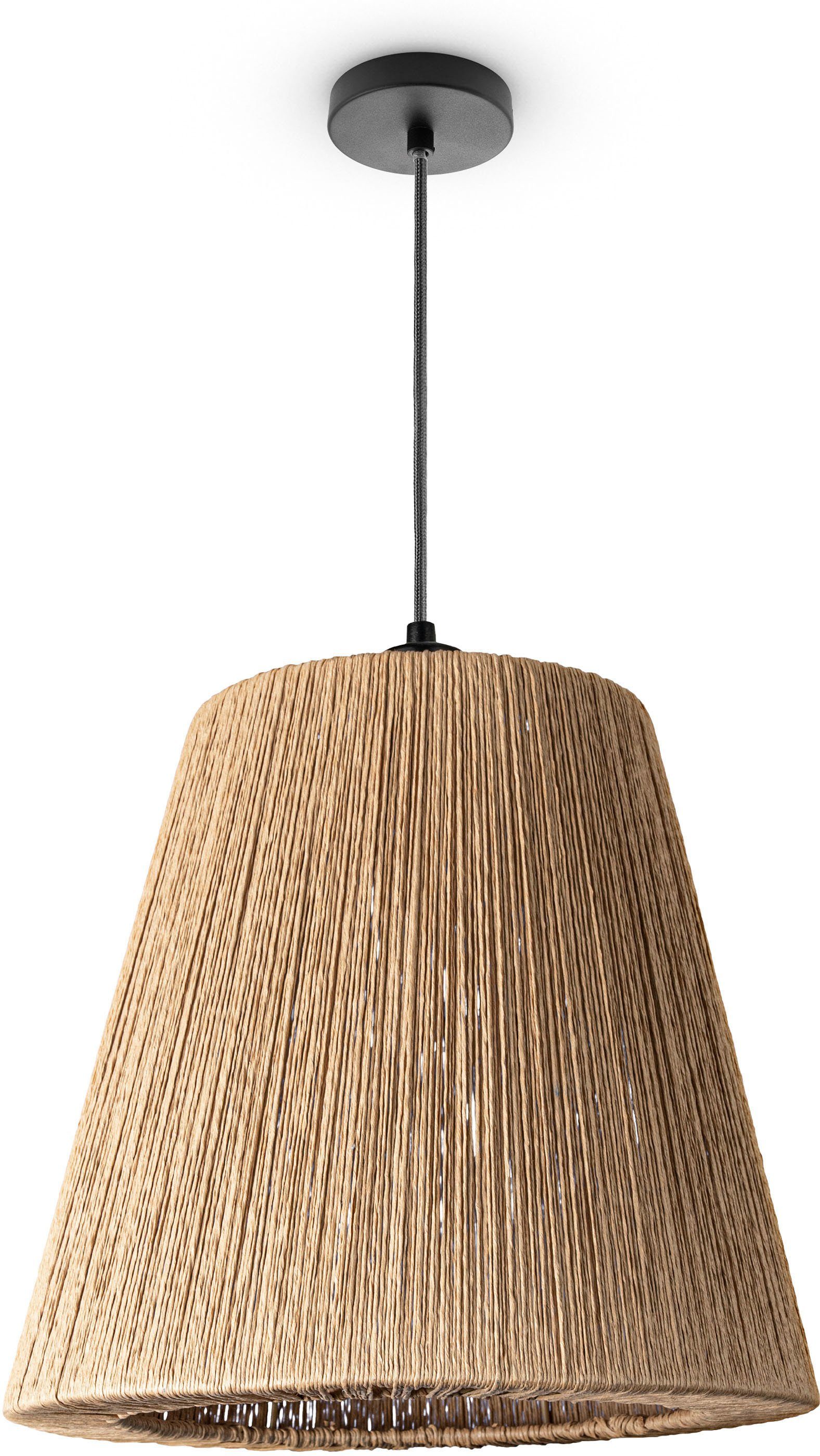 Paco Home Pendelleuchte VORGU, ohne Leuchtmittel, E27 Pendelleuchte Papier  Boho Rattan Optik Natur Deckenlampe Vintage