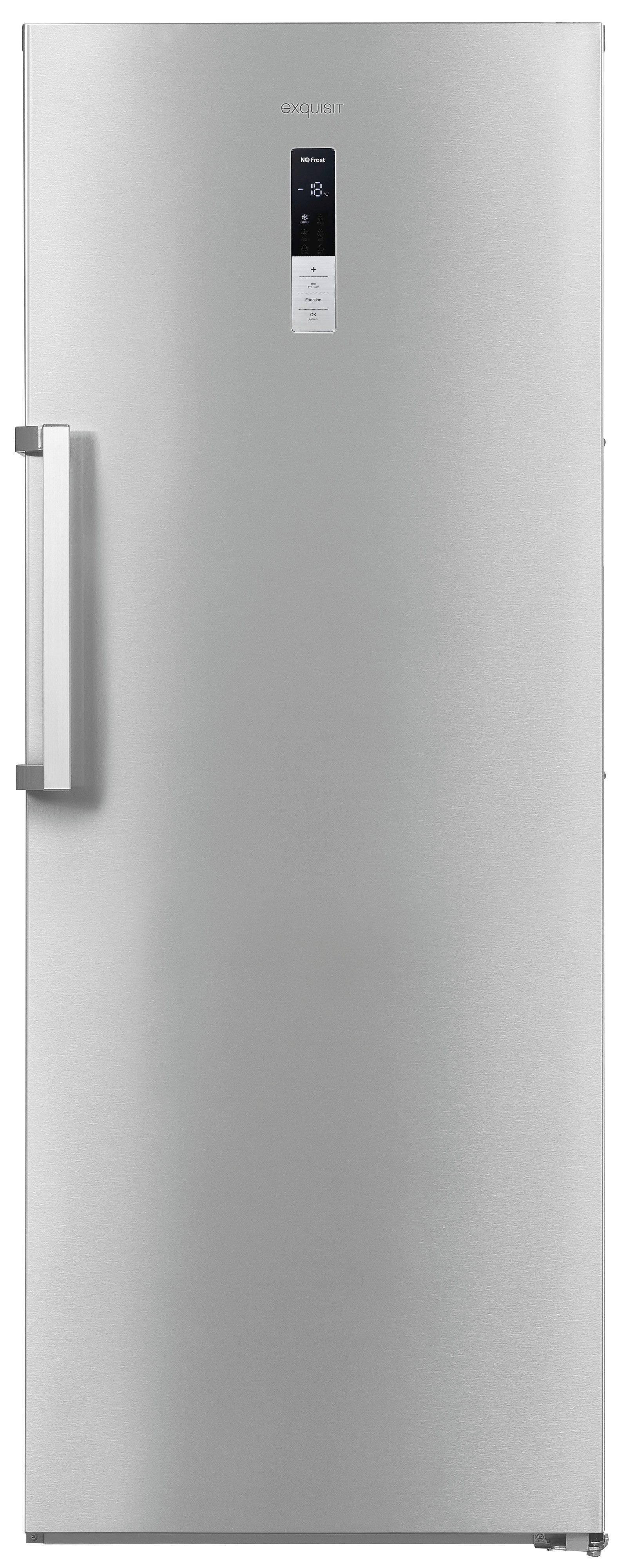 exquisit Gefrierschrank GS380-NF-H-050D inoxlook, 185,5 cm hoch, 71 cm breit, Türanschlag wechselbar