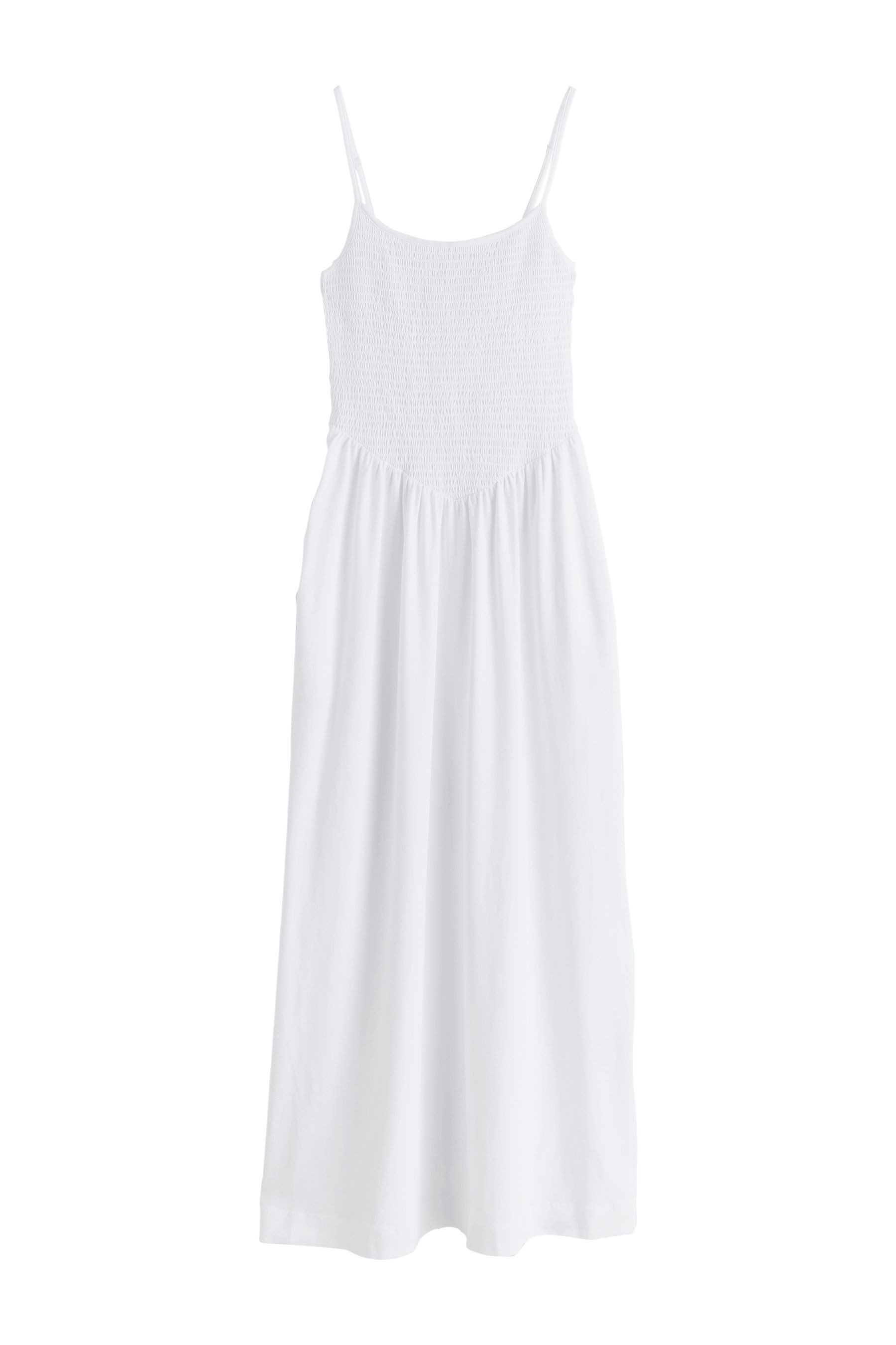 Next Maxikleid Gerafftes Maxi-Trägerkleid mit eckigem Ausschnitt (1-tlg)