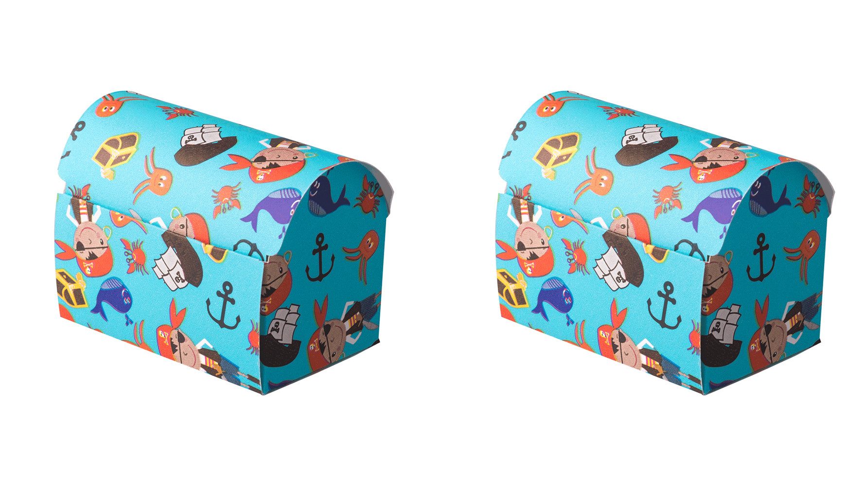 Demmler Backform 2er Set Backzubehör - Deko Schatztruhen im Piratendesign - je 4 Stück, 70x45x55mm - fettdicht und lebensmittelecht - Made in Germany
