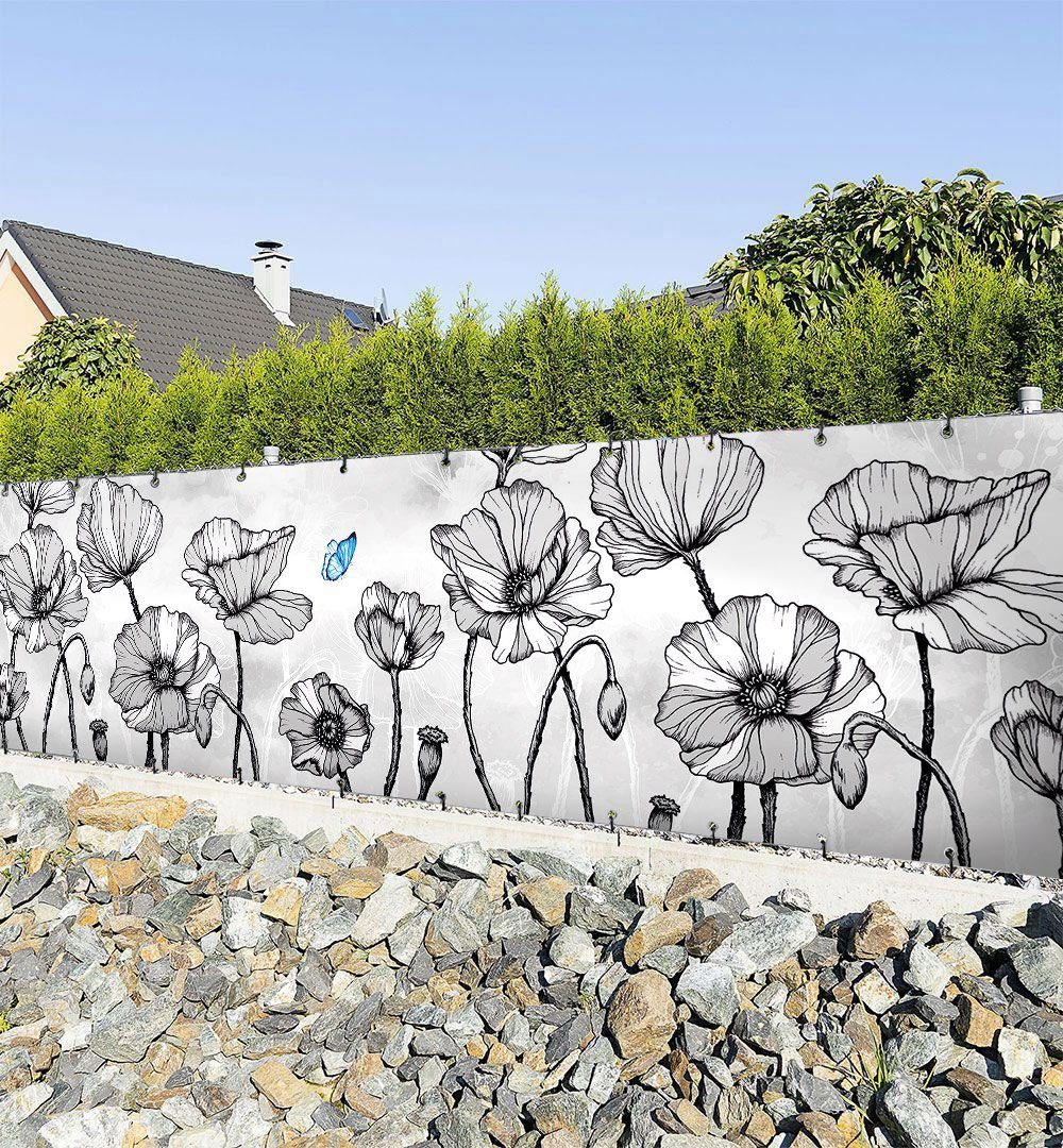 Sichtschutzzaunmatten Zaunbanner Wunderland Blumen grau Sichtschutz Garten Zaun