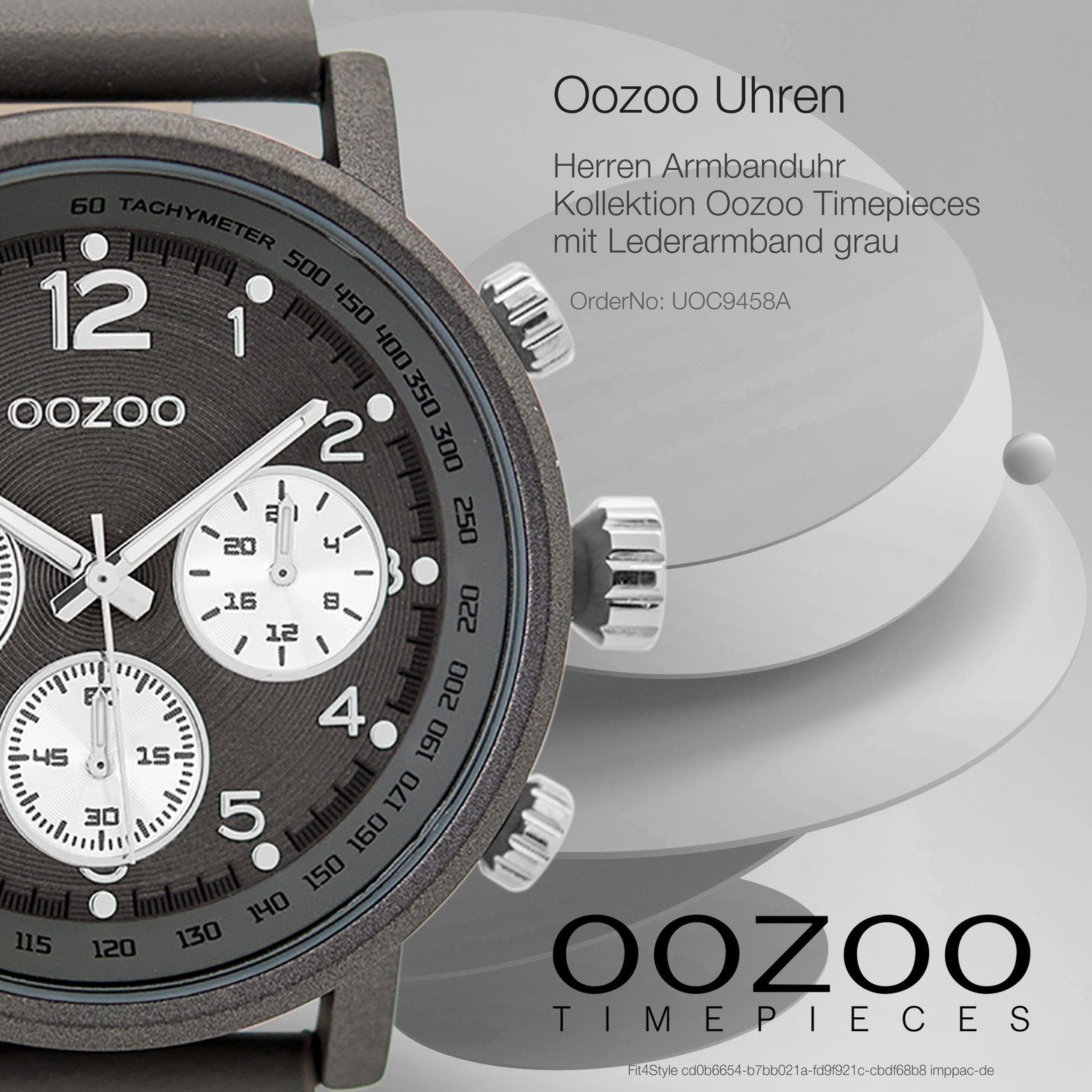 Armbanduhr Analog, Oozoo rund, grau Herrenuhr Lederarmband, (ca. Quarzuhr Casual-Style OOZOO Herren extra groß 48mm)
