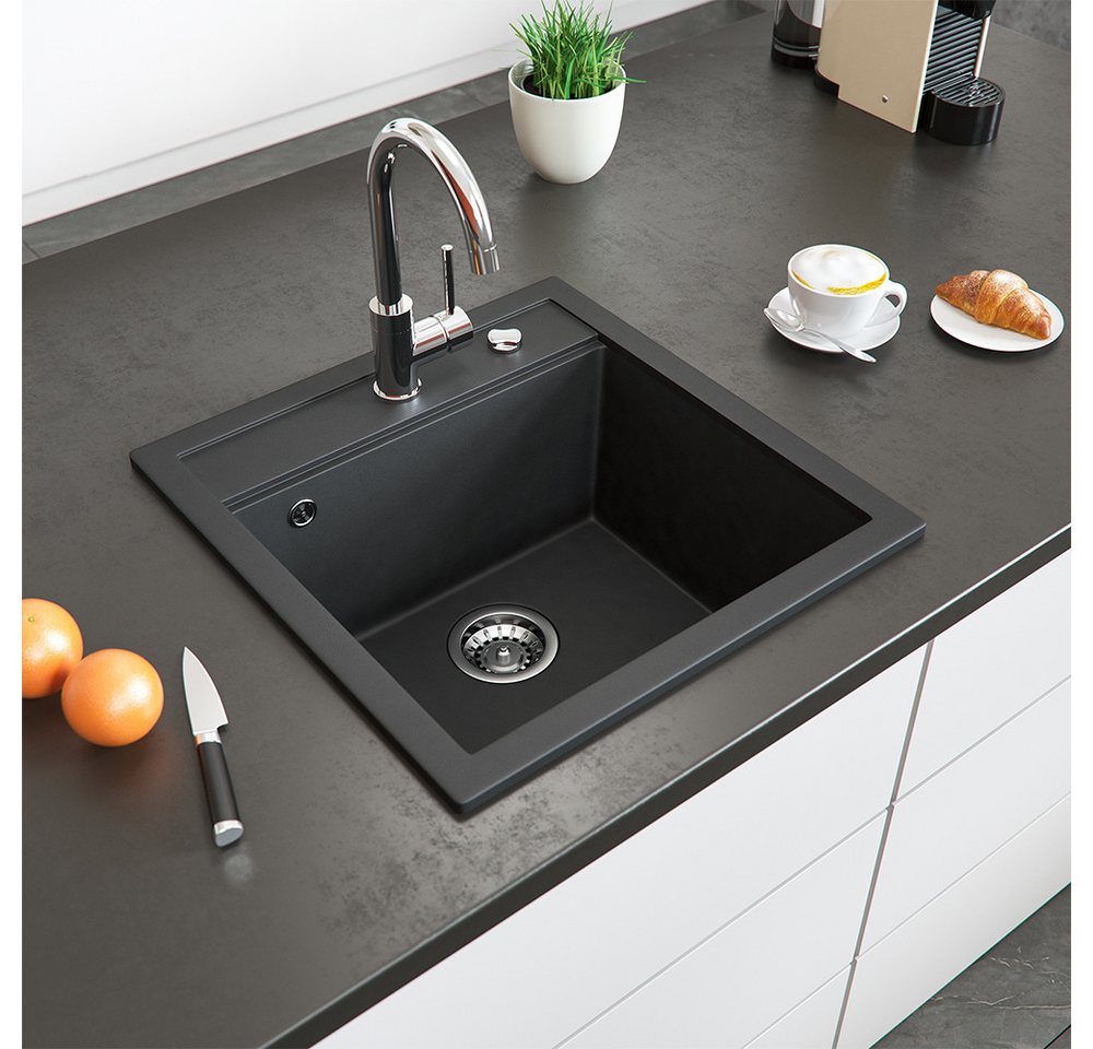 Bergstroem Granitspüle Tesa, Schwarz, 50 x 49 cm, Rechteckig, 49/51 cm, Resistent gegen chemische Substanzen, (1 St)