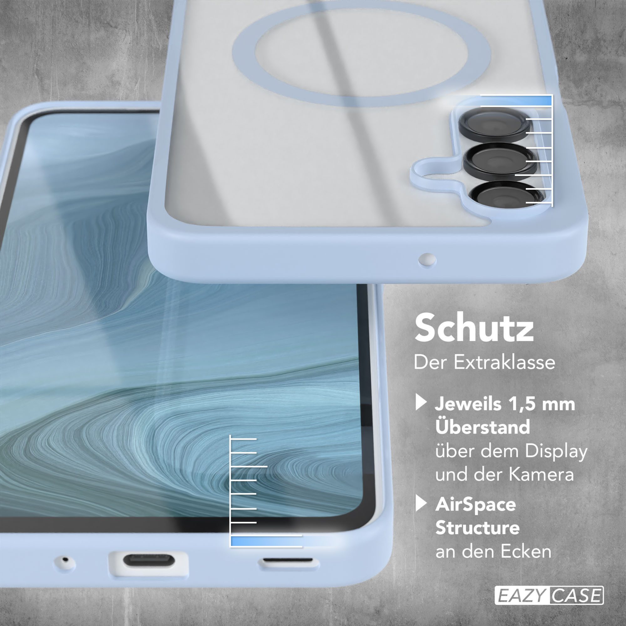 EAZY CASE Handyhülle Transparente Hülle MagSafe Samsung Galaxy A16 5G 6,7 Zoll, Softcase, Schutzhülle mit Displayschutz, stoßfest, kratzfest, Hellblau – Bild 4 von 5