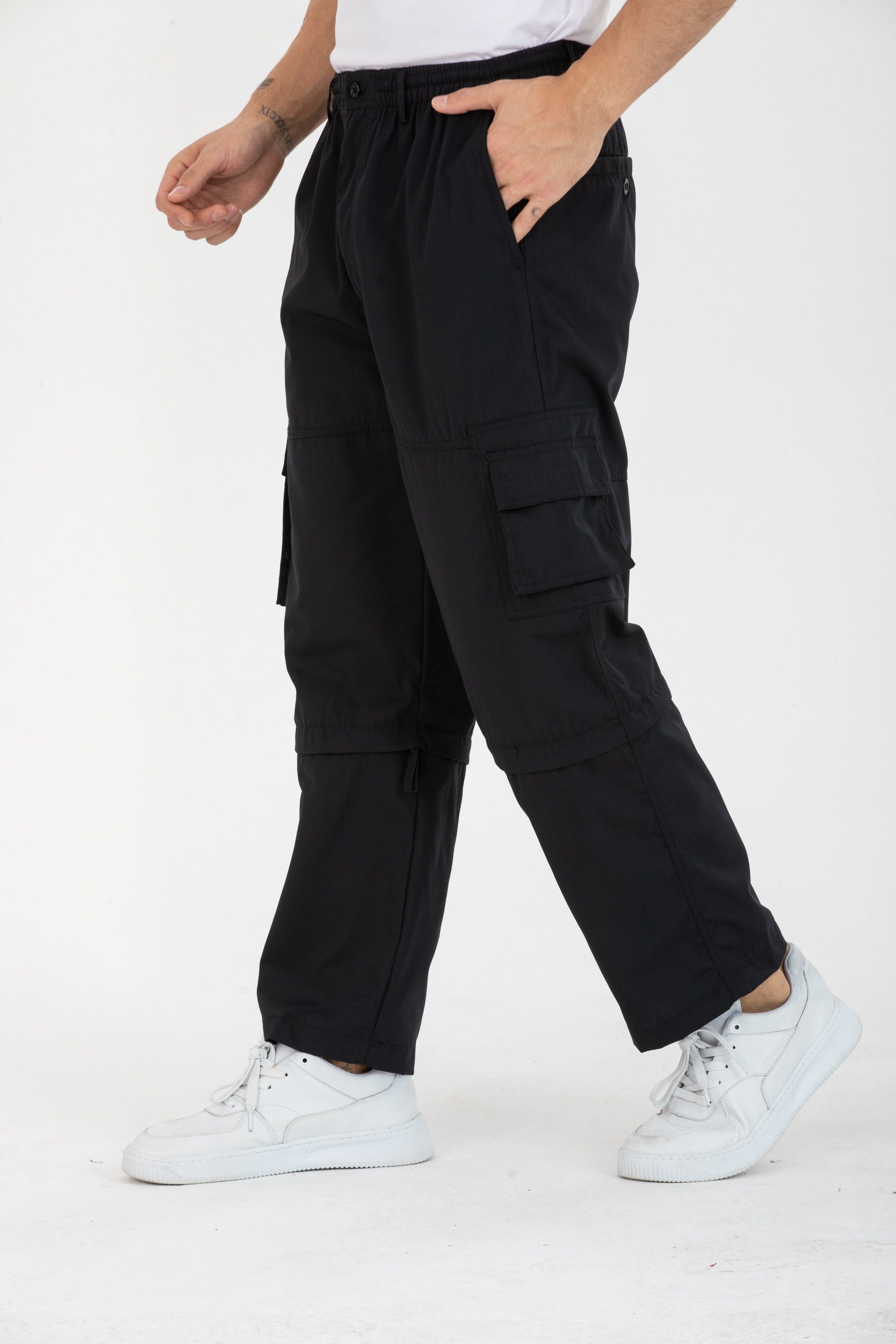Kendindza Collection Cargohose Herren Zipp Off Cargohose Dehnbund Arbeit Hose Rangerhose Cargo Hose Gummibund elastisch, abnehmbare Beine, 6 Taschen