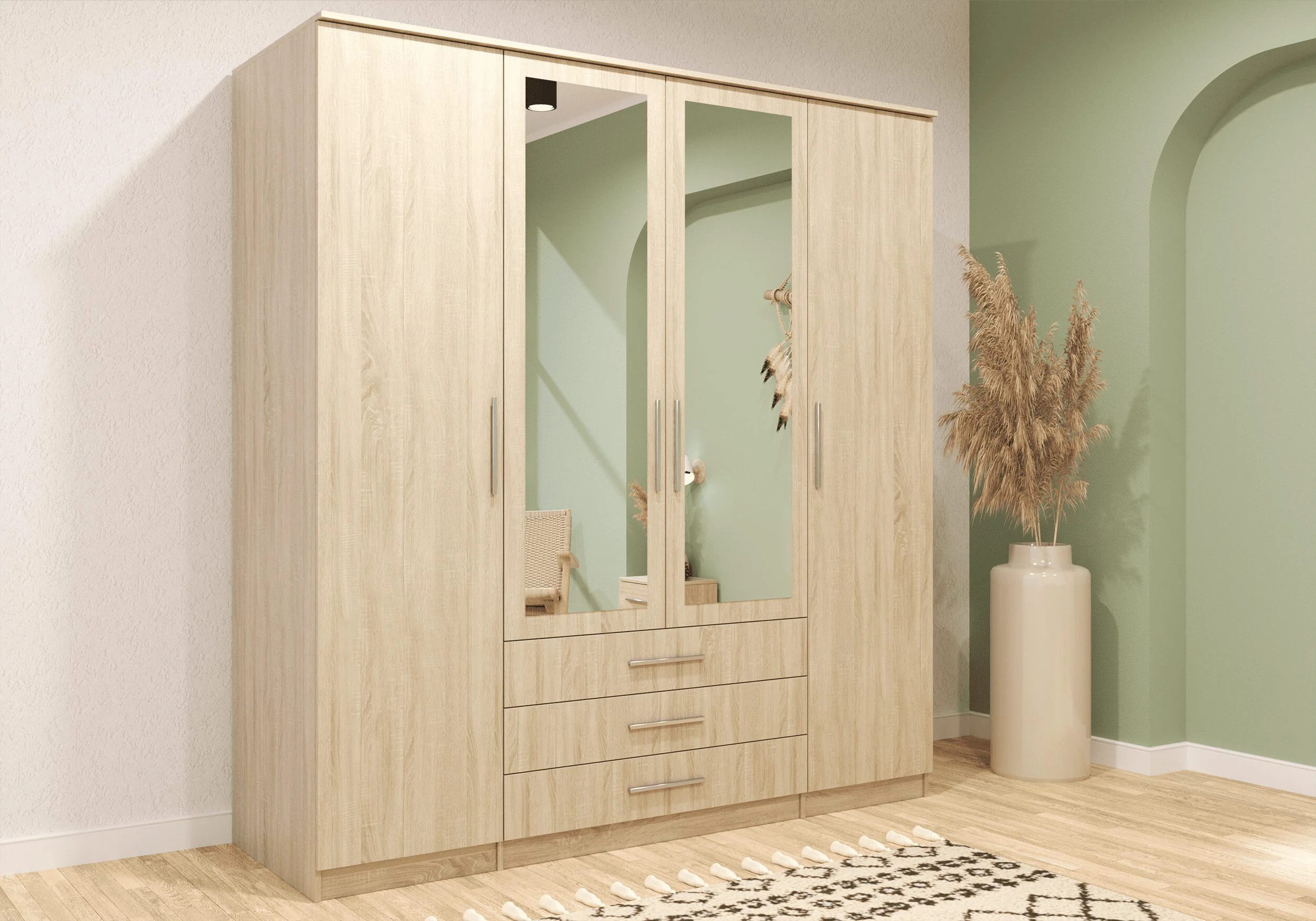 MOEBLO Drehtürenschrank RUTH 4D (mit Spiegel und Schubladen, Kleiderschrank günstig online kaufen