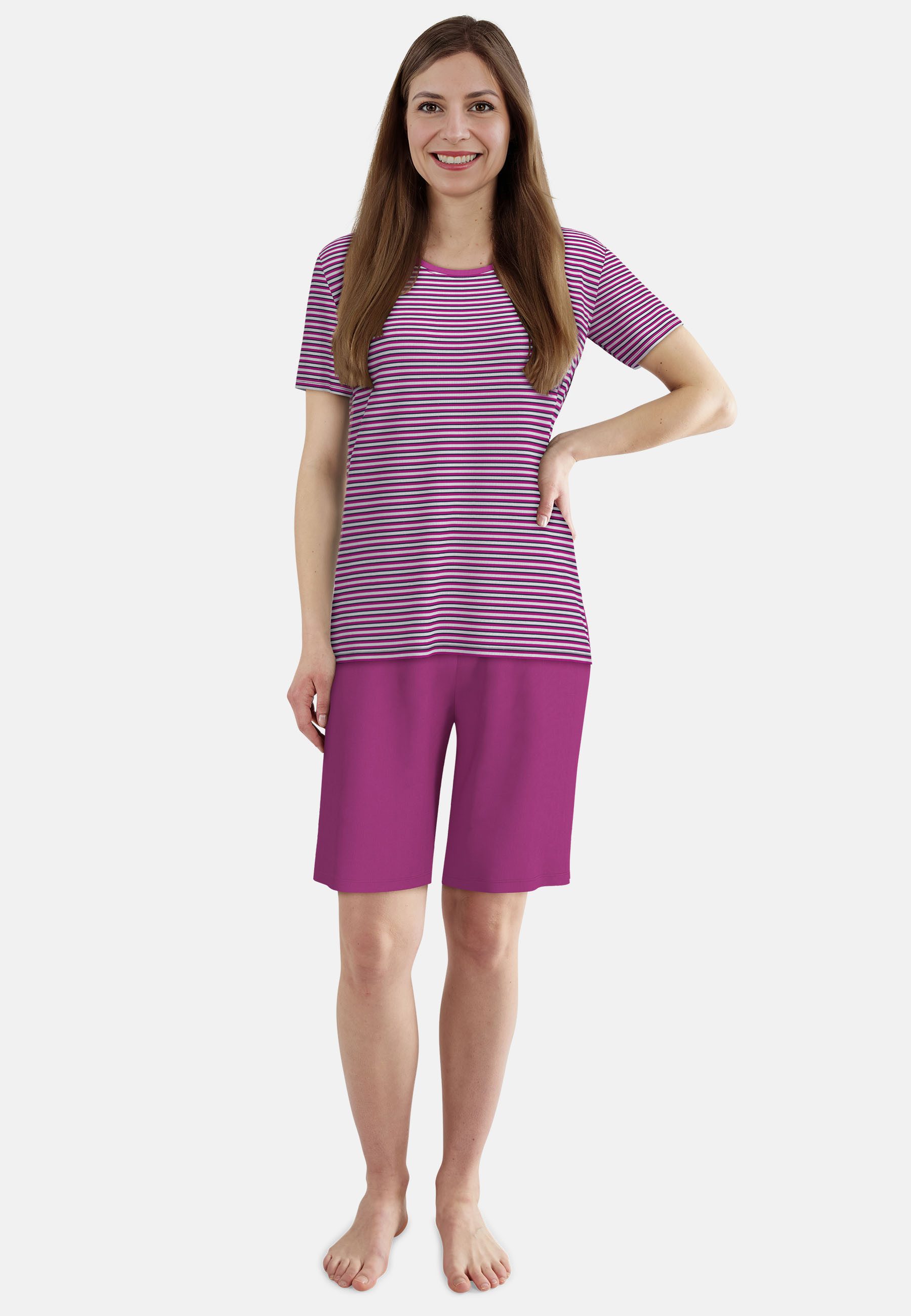 GÖTZBURG Shorty atmungsaktiv, gestreift, Kurzarm, Rundhalsausschnitt, Baumwolle