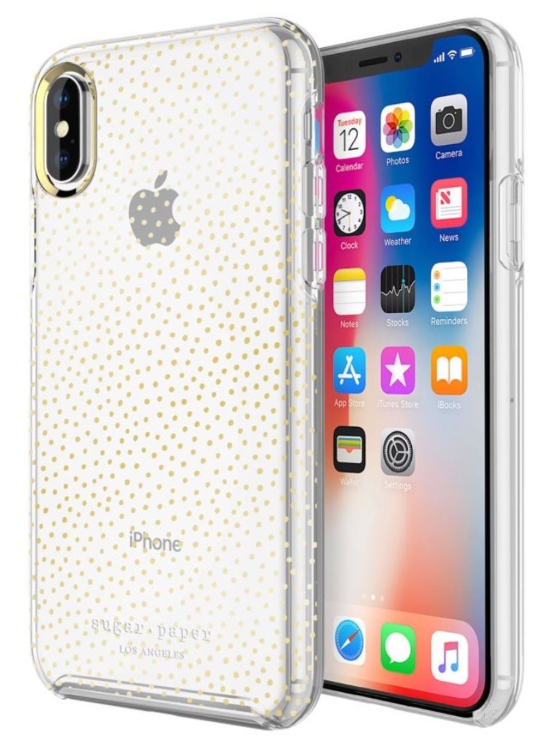 Incipio Handyhülle Handyhülle Sugar Paper LA Cover Dot Clear Gold 5,8 Zoll, für Apple iPhone X/Xs Glitzer