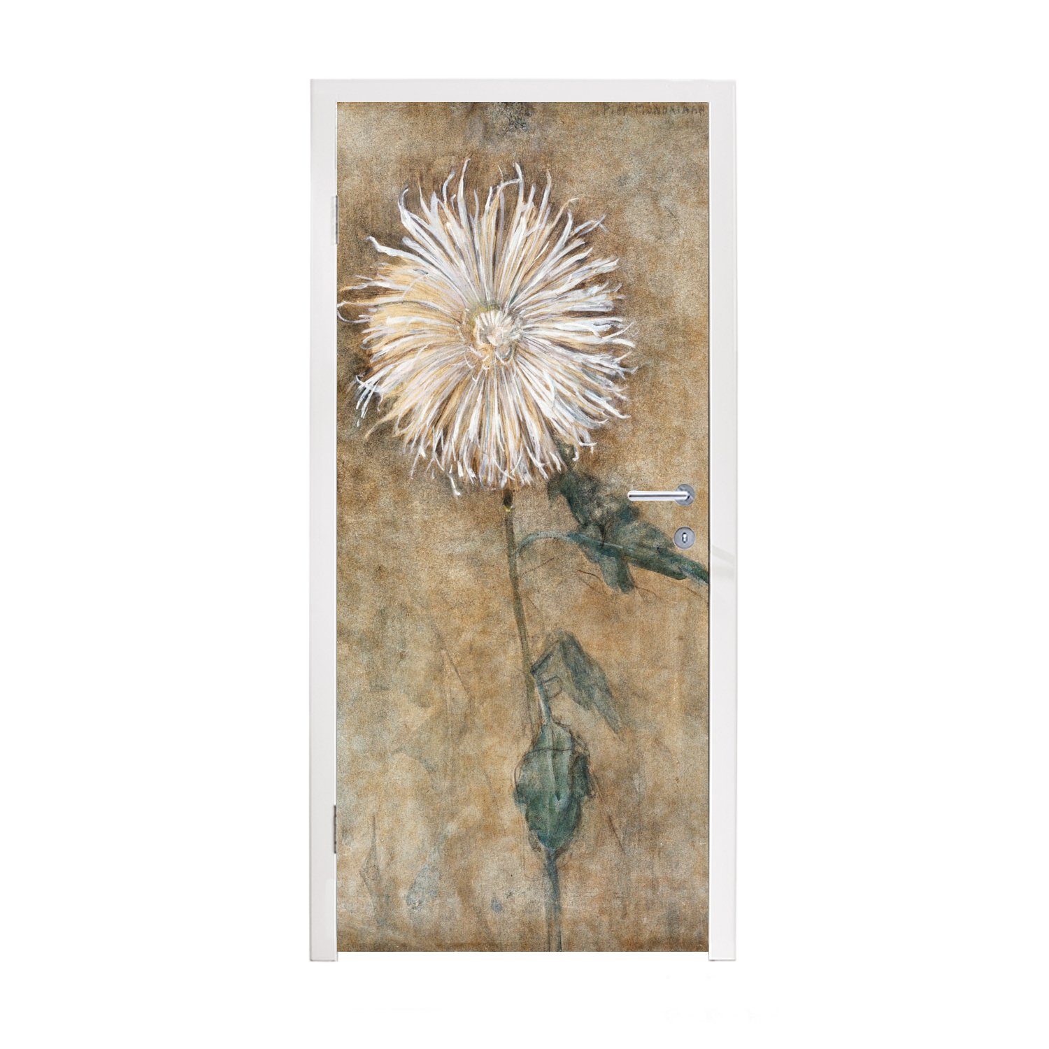 MuchoWow Türtapete Chrysantheme - Piet Mondrian - Alte Meister, Matt, bedruckt, (1 St), Fototapete für Tür, Türaufkleber, 75x205 cm
