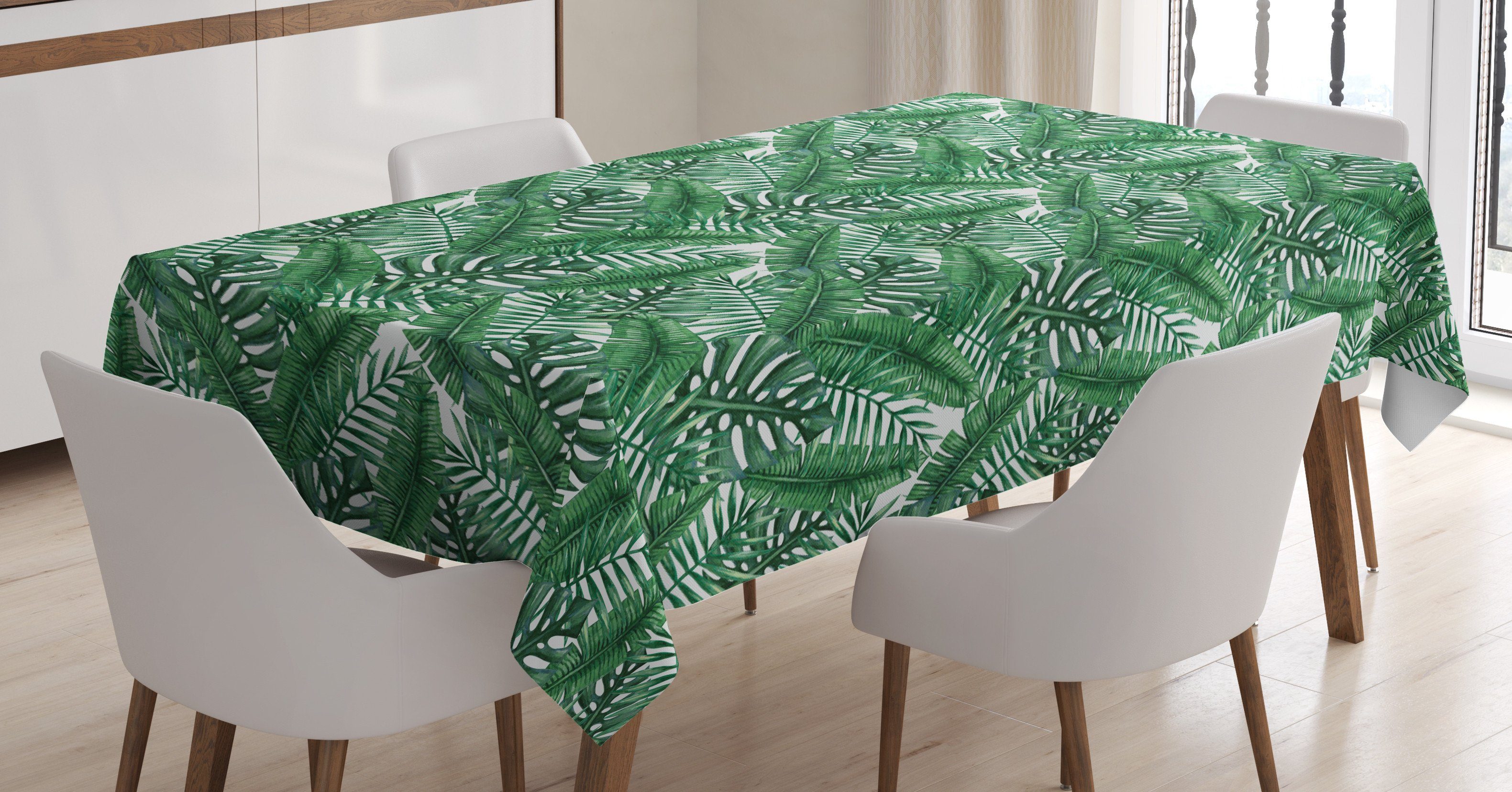 Abakuhaus Tischdecke Farbfest Waschbar Für den Außen Bereich geeignet Klare Farben, Palmblatt Aquarell-Dschungel