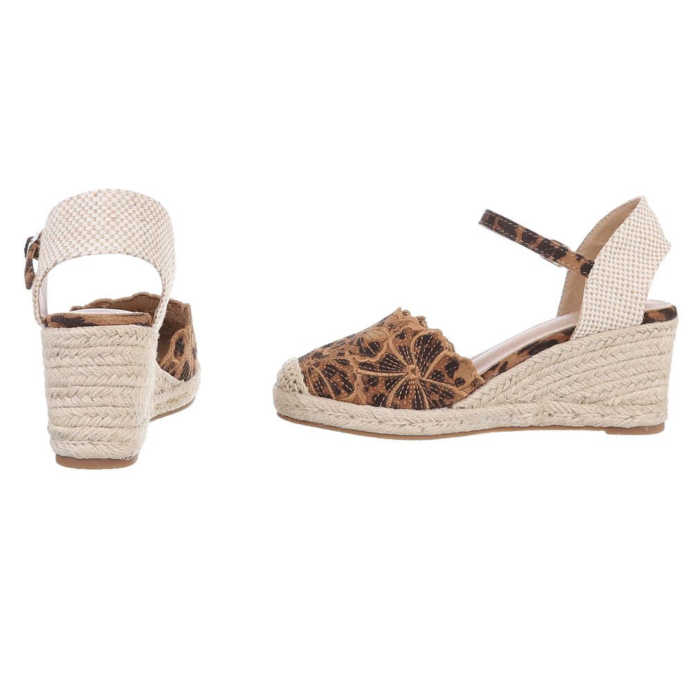 Ital-Design Beige Wedges mit Blumenstickerei – Sommerliche Eleganz Schnürpumps (89372880) Keilabsatz/Wedge Pumps in Braun