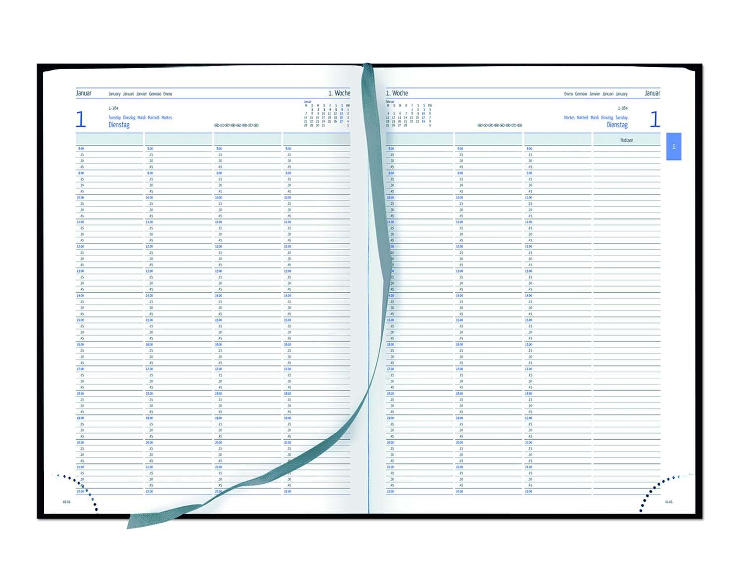 GÜSS Kalender Terminplaner 2025 Güss Planungsbuch A4 768 S. Doppelseite pro Tag Einband Tucson