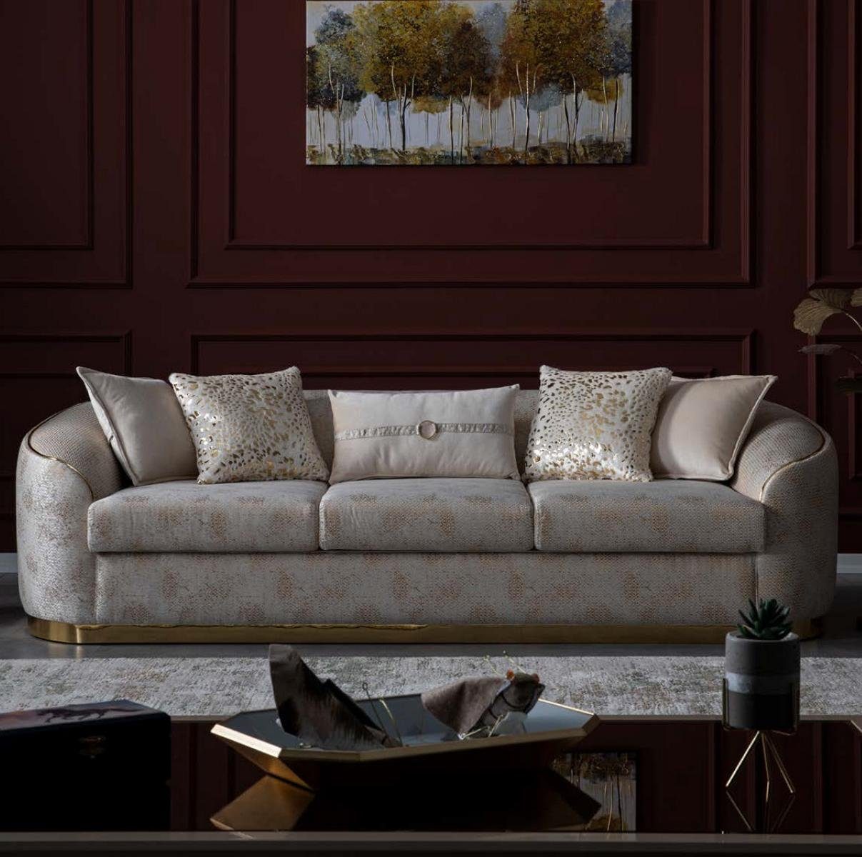 3-Sitzer Beige Dreisitzer-Couch mit Wellenunterfederung und Edelstahlelementen