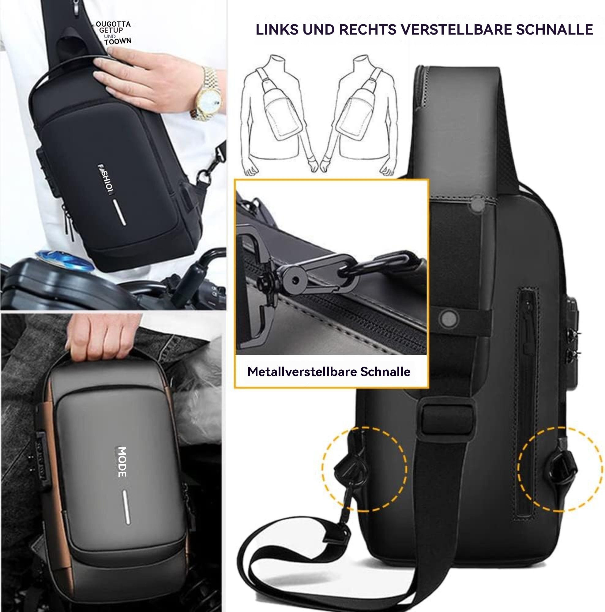 Blusmart Umhängetasche Wasserdichte Unisex-Brusttasche/Umhängetasche (Mit USB-Ladeanschluss und Diebstahlsicherung, Multifunktionstaschen + Seitentaschen), Vielseitige Tragemöglichkeiten