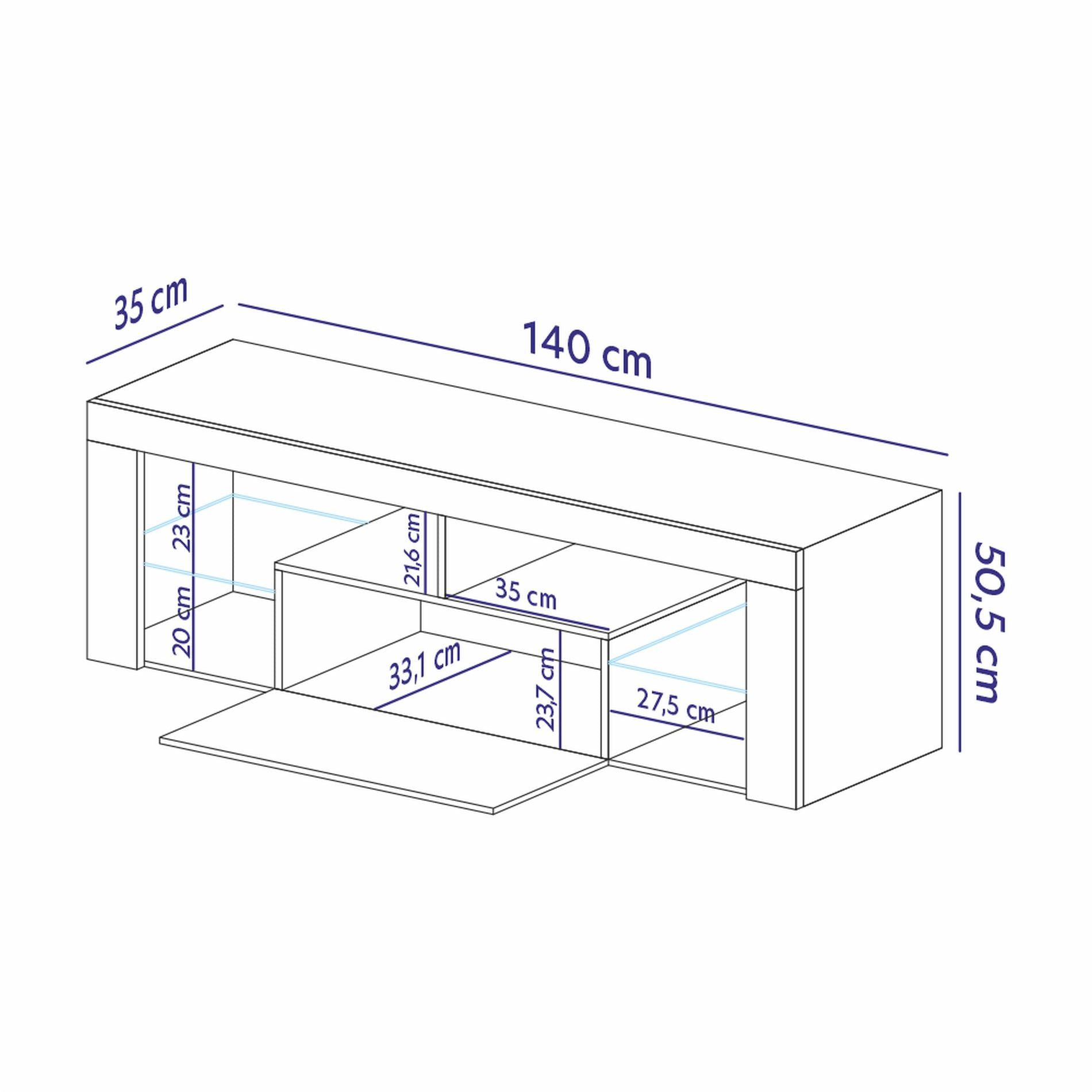 Selsey TV-Schrank BIANKO TV-Lowboard asymmetrisch, 140 cm, mit offenen Fächern & Klappen