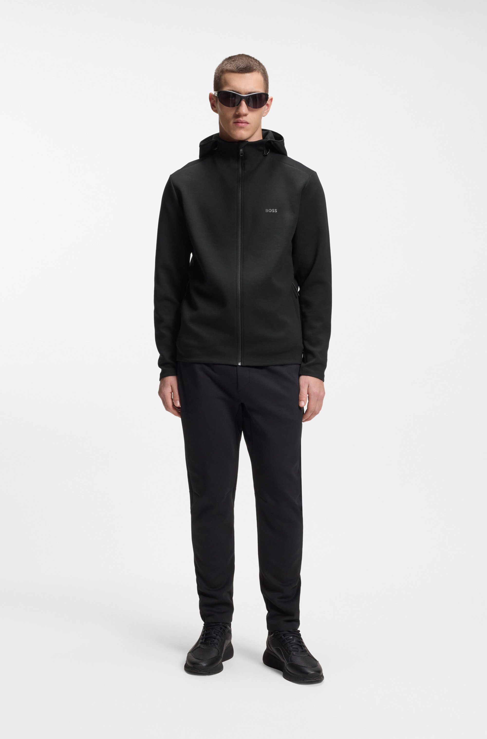 BOSS GREEN Kapuzensweatjacke Regular Fit, reflektierende Details, Kapuze mit Kordelzug