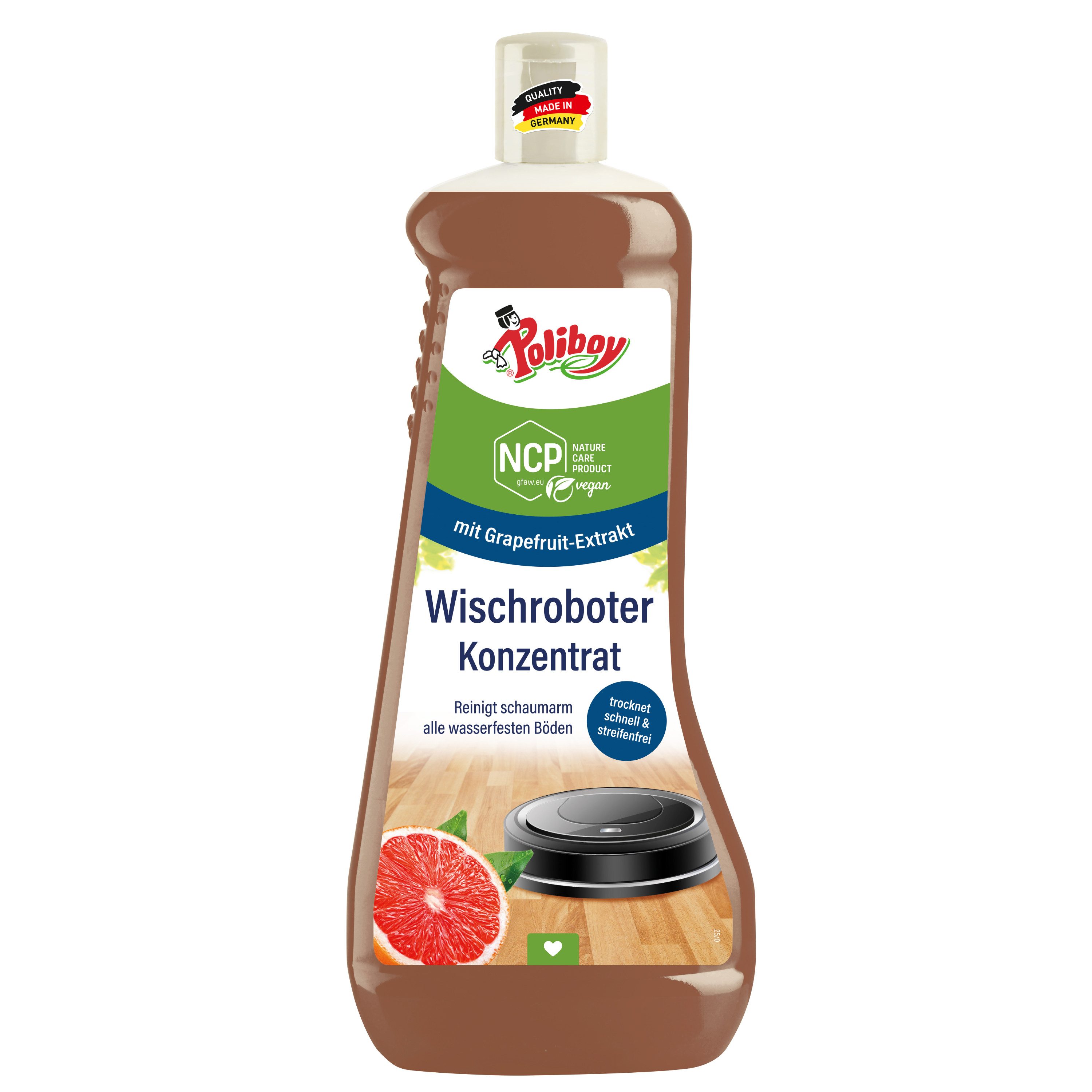 poliboy NCP Wischroboter Konzentrat - 1 Liter - schaumarm und streifenfrei Fussbodenreiniger (zum Reinigen von Böden mit dem Wischroboter - Made in Germany)