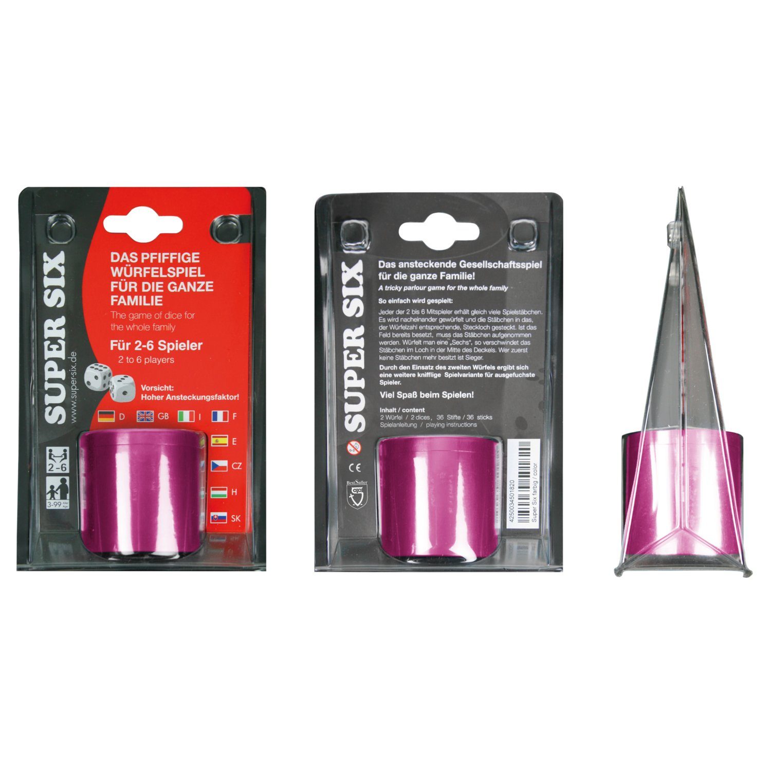 BestSaller Spiel SUPER SIX Würfelspiel Aluminum Sonder Edition SUPER SIX, Würfelspiel, 36 Spielstäbchen & 2 Würfel