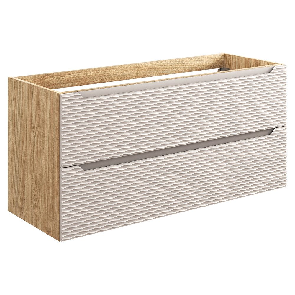 Lomadox Waschbeckenschrank OLUO-56-BEIGE Waschtischunterschrank, 120cm, Eiche mit beige, 3D-Struktur