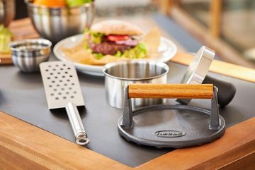 RÖSLE Burgerpresse BBQ Gewicht, 25231, Gusseisen, Barbecue-Gewicht zum schnelleren Garen, Gusseisen, Holzgriff, 17,5 cm