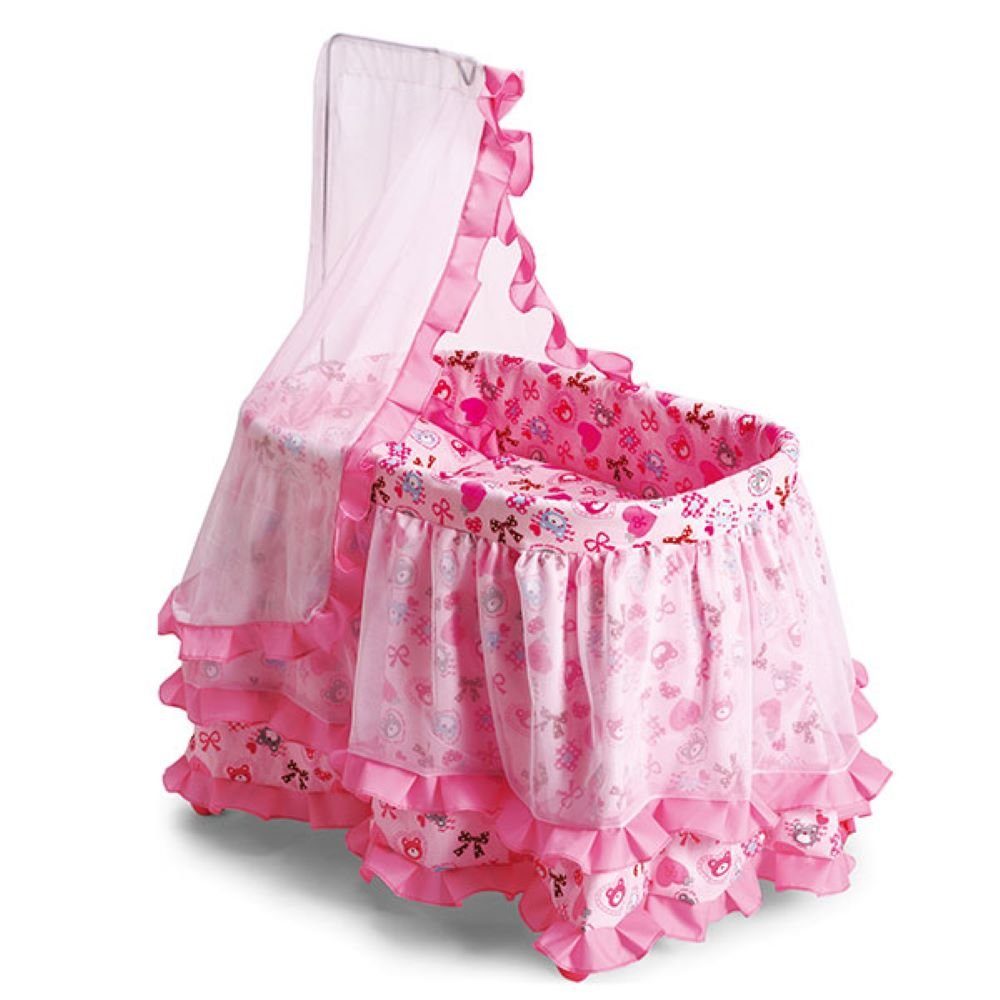 Moni Puppenwiege Puppenbett, Puppenwiege Princess 9376, mit Himmel und Rüschchen 61,5 x 43 x 85cm