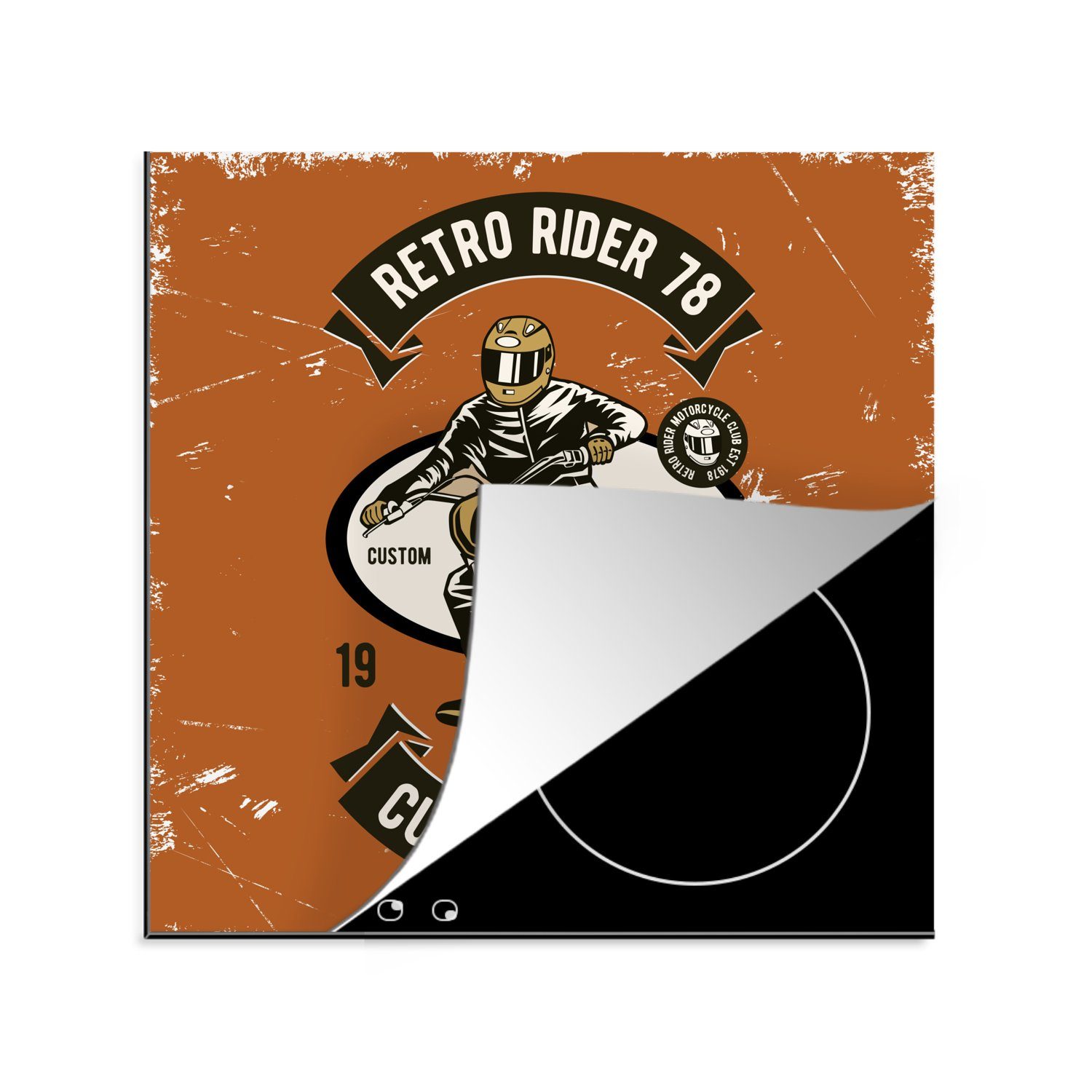 MuchoWow Herdblende-/Abdeckplatte Motorrad - Retro, Mann 78x78 Arbeitsplatte (1 cm, tlg), für Ceranfeldabdeckung, Vinyl, küche 