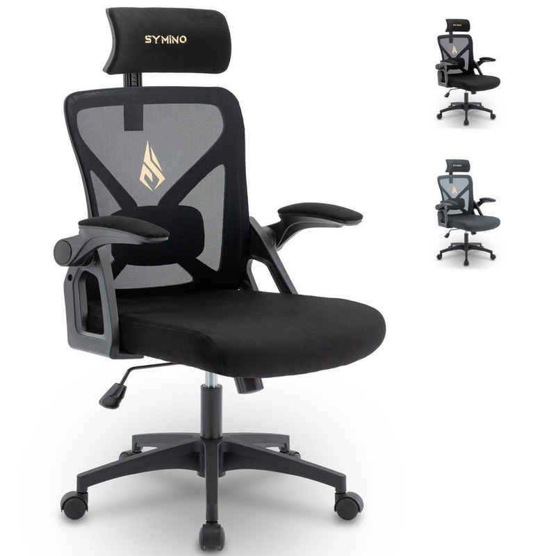 symino Bürostuhl Ergonomisch geformter Sitz mit hoher Dichte und Alcantara-Polsterung, Verstellbare Kopfstütze und Armlehnen, schwarzer Gaming-Stuhl