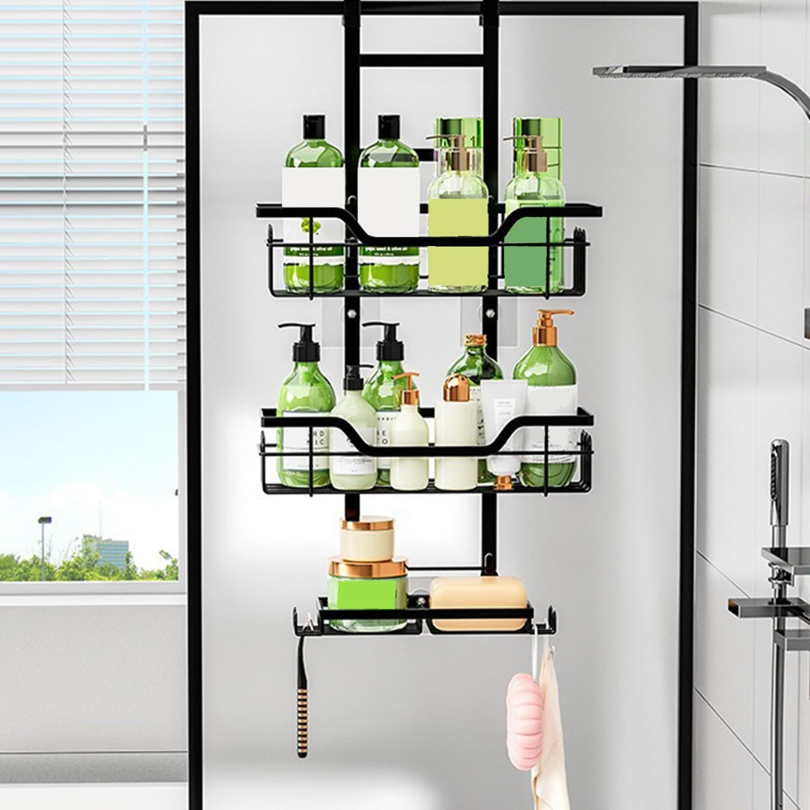Kityhome Badregal Über-Tür Duschregal, 3 Ebenen, Edelstahl, bohrfrei, Überdurchschnittlich großer Stauraum