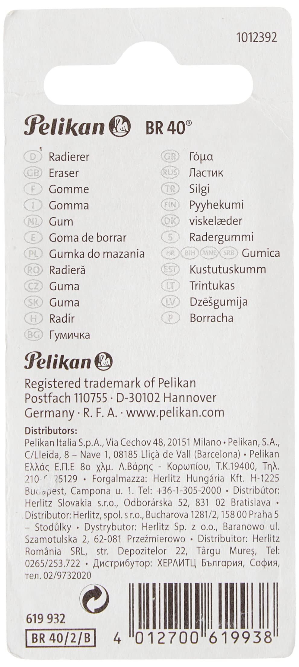 Pelikan Radiergummi Radierer aus Kautschuk, 2 Stück, Verpackungseinheit von zwei Radierern