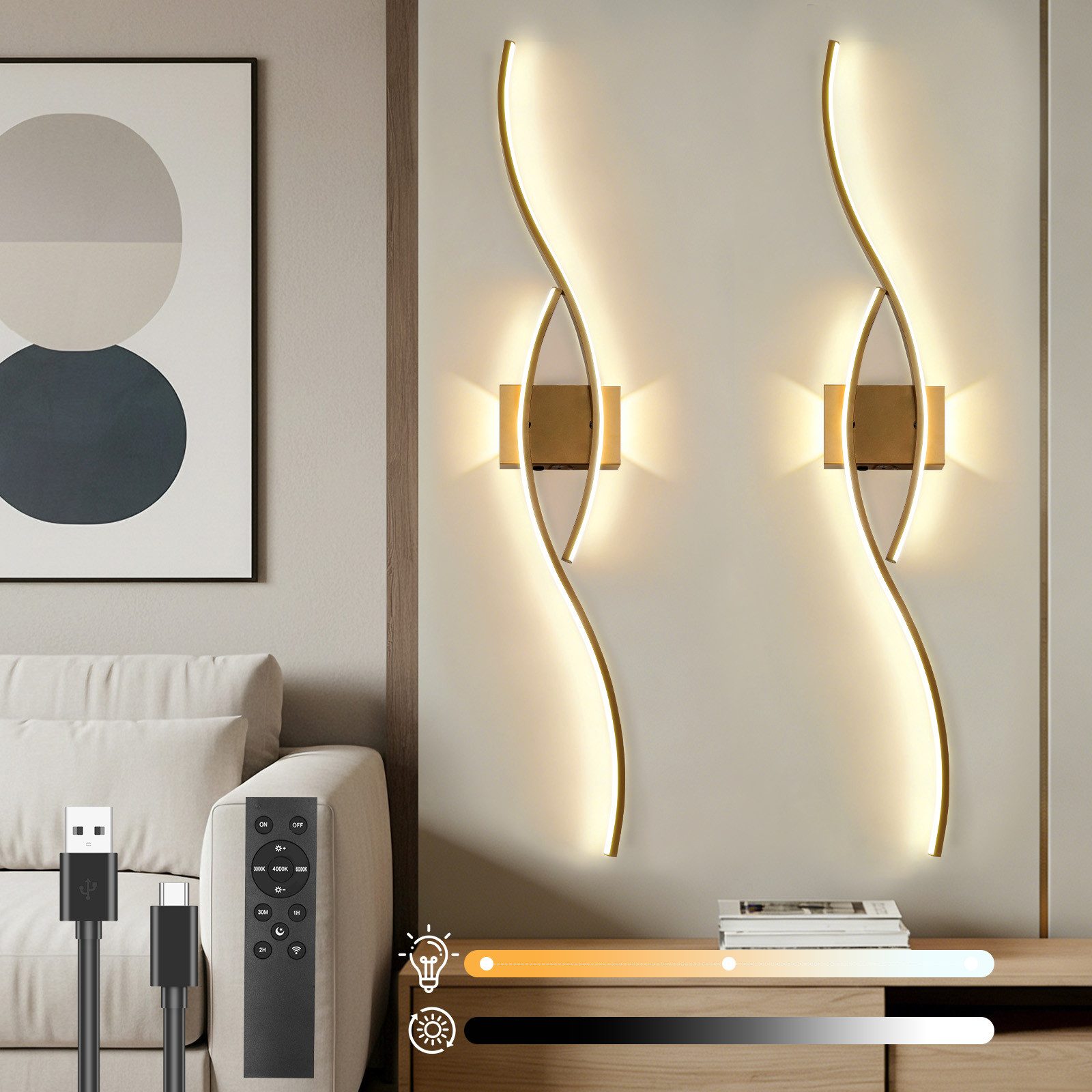 Lapalife Wandleuchte Akku Kabelloses Wandleuchte Innen, Wiederaufladbar, Dimmbar, LED Wandlampe mit Fernbedienung, Timer, Speicherfunktion