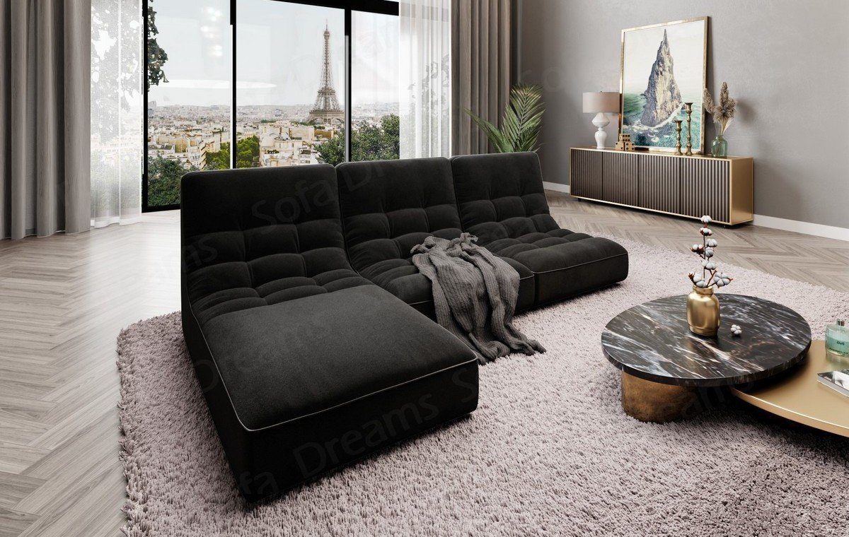 Sofa Dreams Ecksofa Samtstoff Sofa Design Couch Melilla L Form Stoffsofa, Loungesofa schwarz95