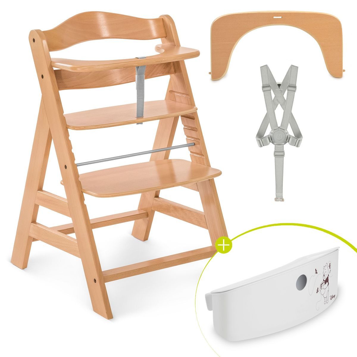 Hauck Hochstuhl Alpha Plus - Natur, Mitwachsender Holz Kinderhochstuhl verstellbar inkl. Aufbewahrungsbox