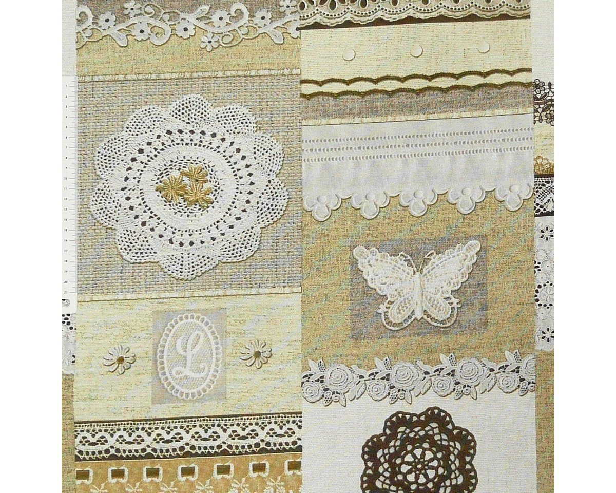 Thumbnail - SCHÖNER LEBEN. Stoff Dekostoff Canvas Ottoman Patchwork Landhaus Spitze braun creme