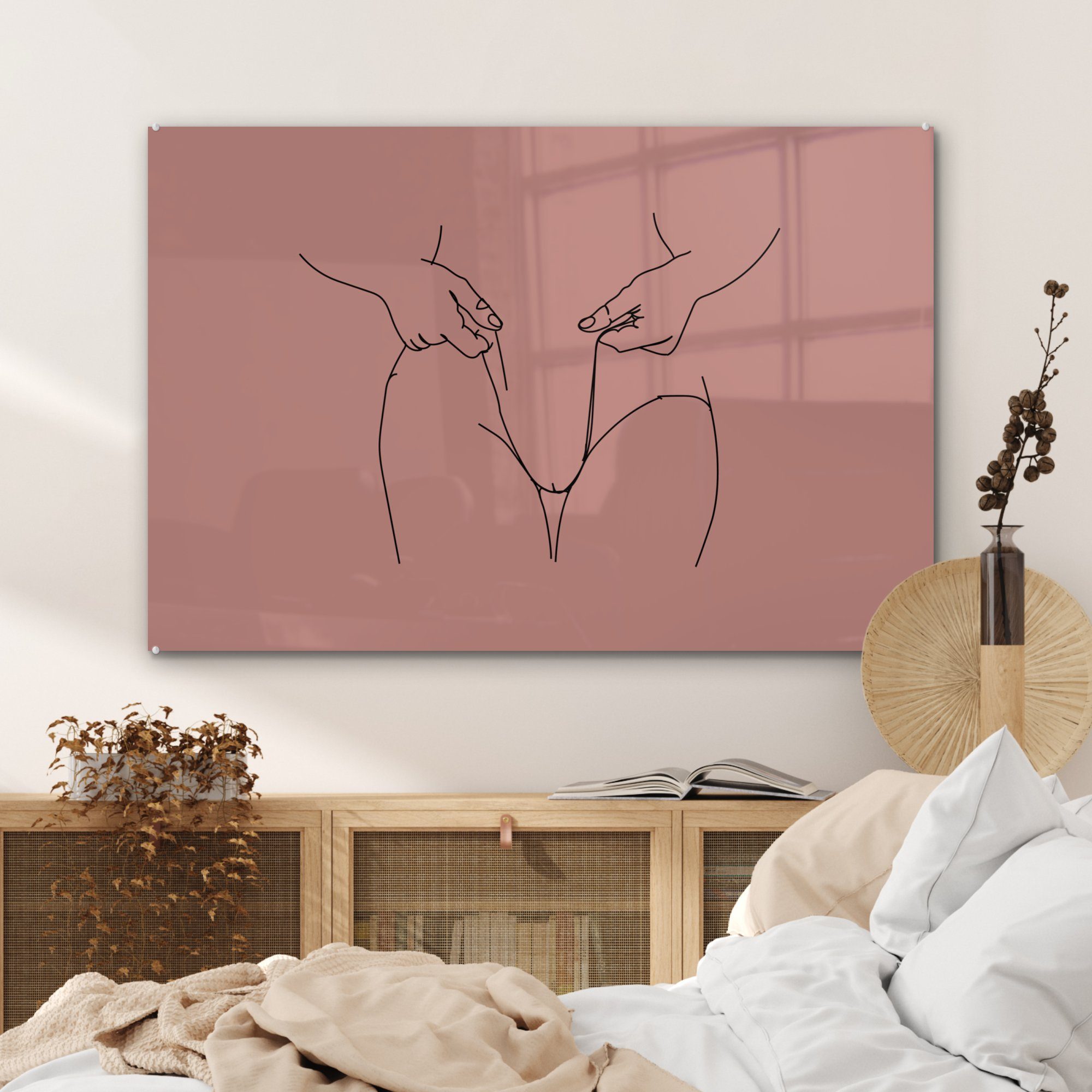 - Frauen - (1 Linienkunst, St), MuchoWow Schlafzimmer Rosa Acrylglasbild Wohnzimmer Acrylglasbilder &