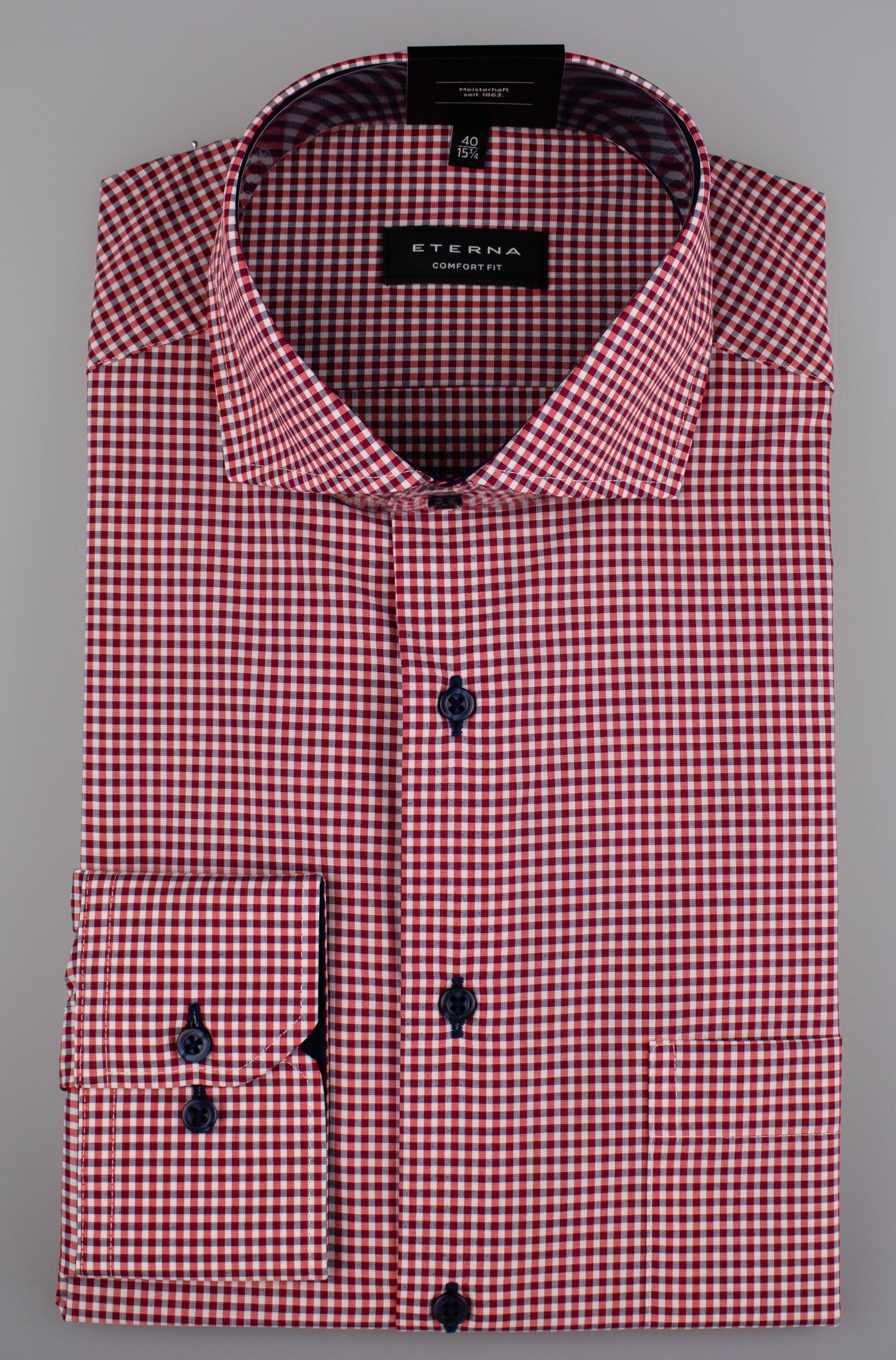 Eterna Klassische Bluse ETERNA COMFORT FIT Langarm Hemd rot-weiß kariert 8913-55-E14V